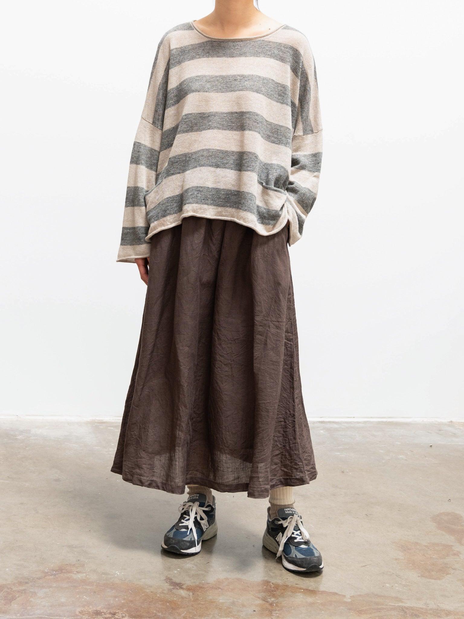Namu Shop - Ichi Antiquites Linen Border Pocket Knit - Natural x Charcoal