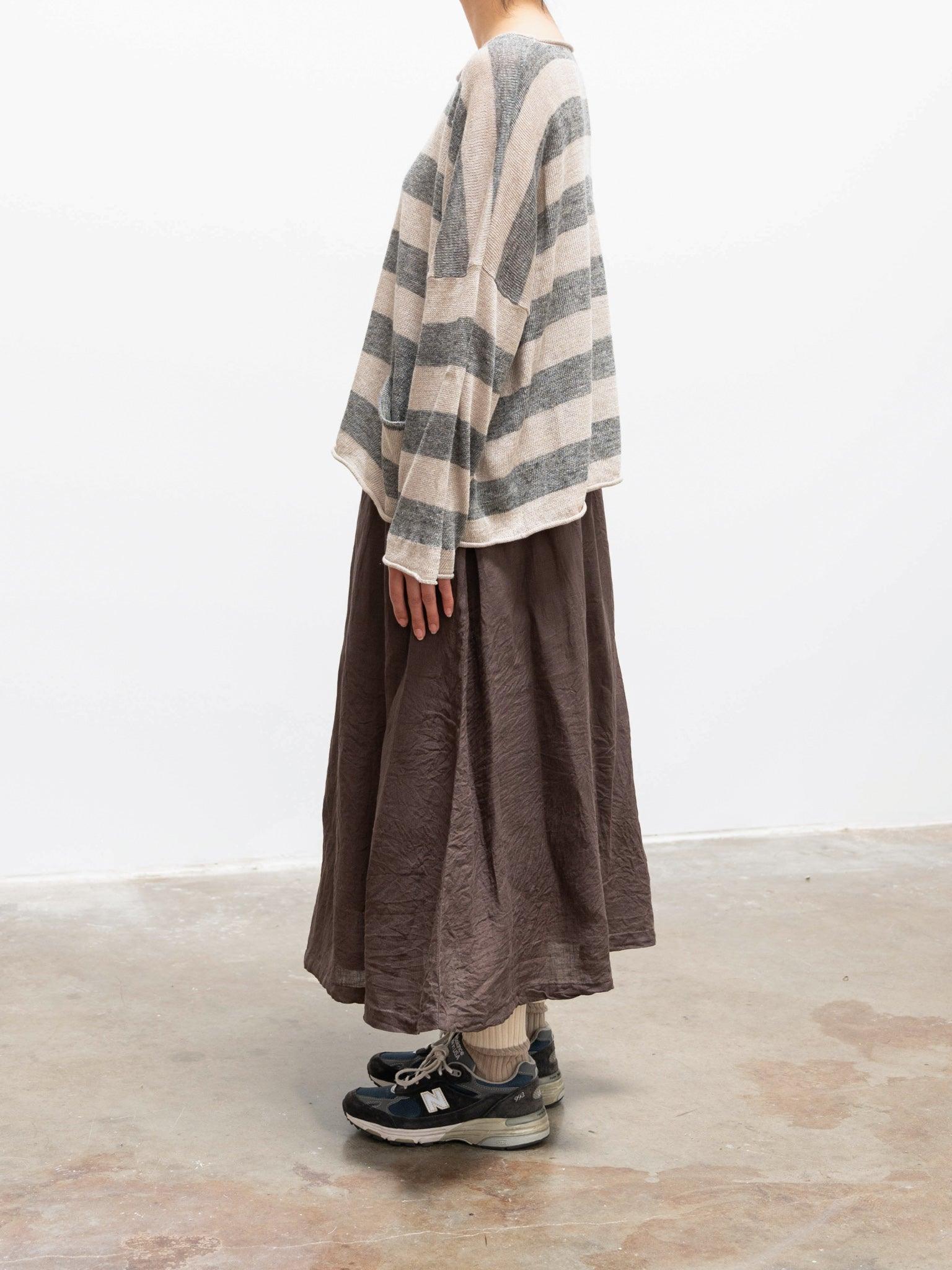 Namu Shop - Ichi Antiquites Linen Border Pocket Knit - Natural x Charcoal