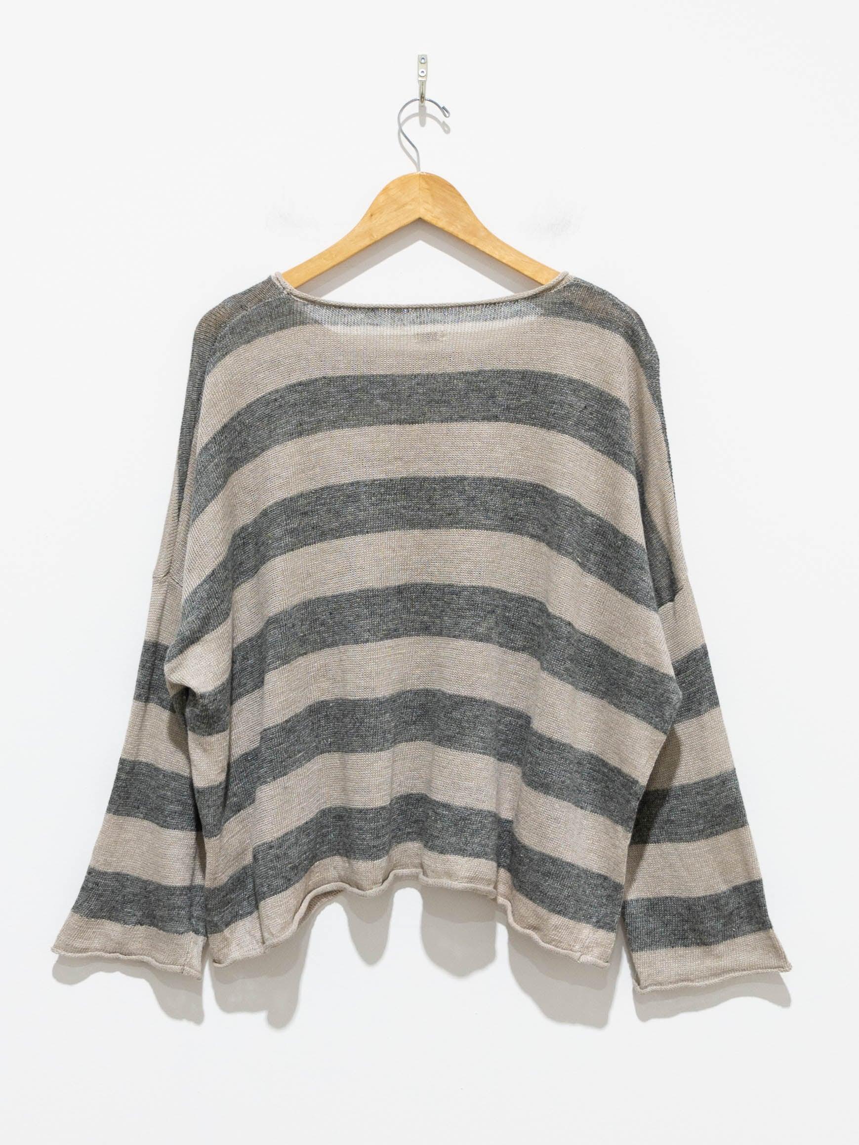 Namu Shop - Ichi Antiquites Linen Border Pocket Knit - Natural x Charcoal