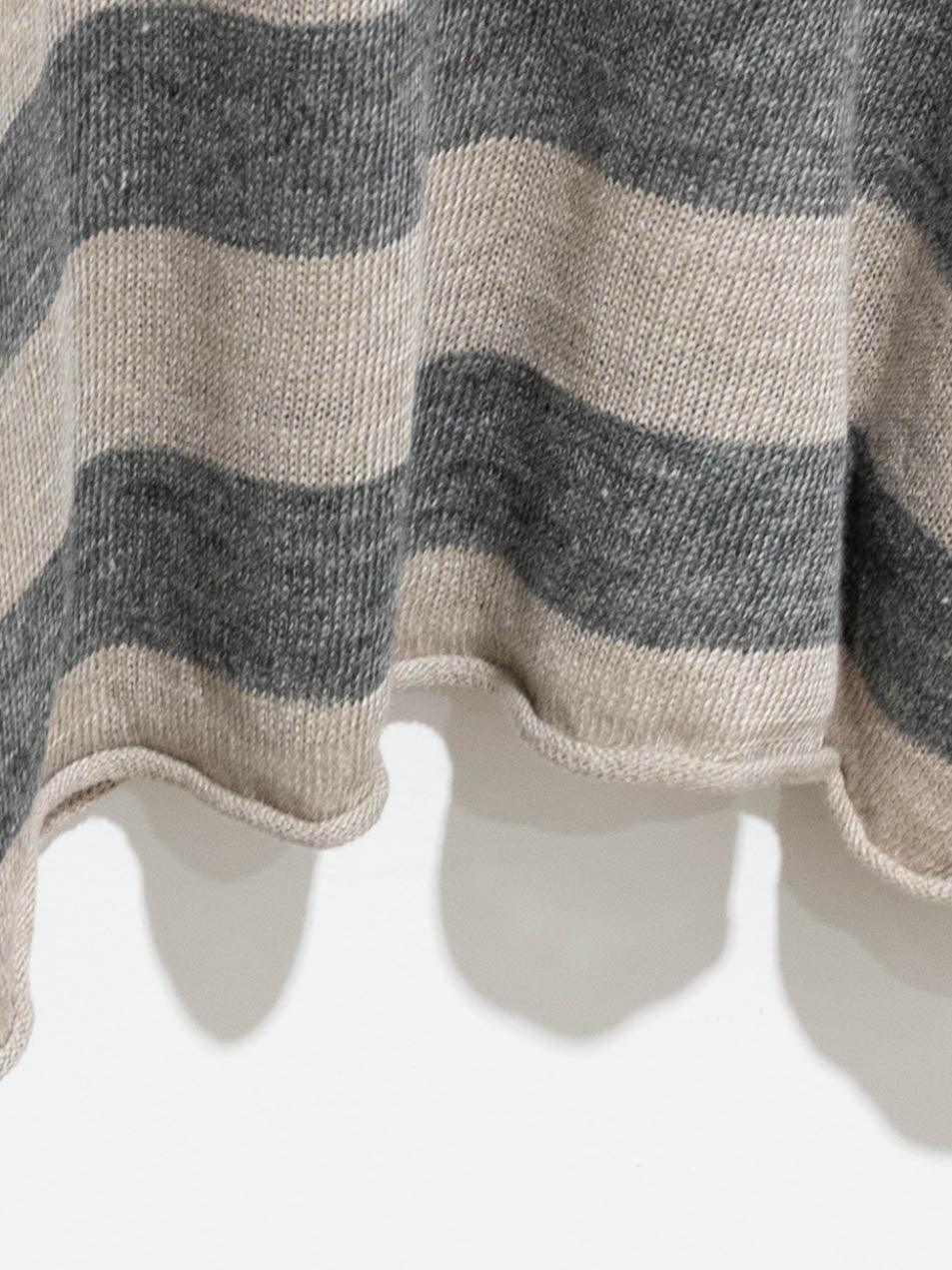 Namu Shop - Ichi Antiquites Linen Border Pocket Knit - Natural x Charcoal