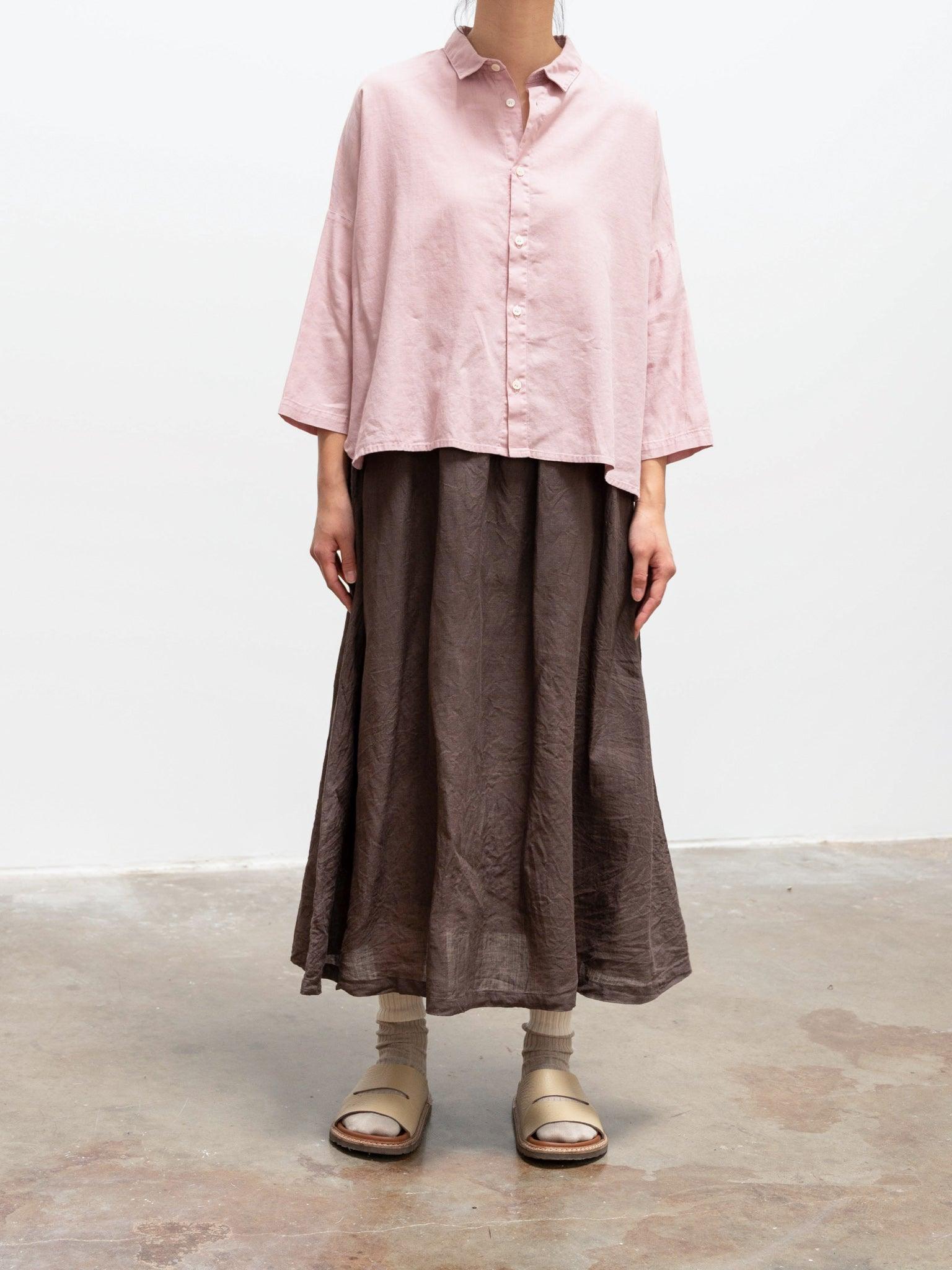 Namu Shop - Ichi Antiquites Linen Chambray Gather Skirt - Brown