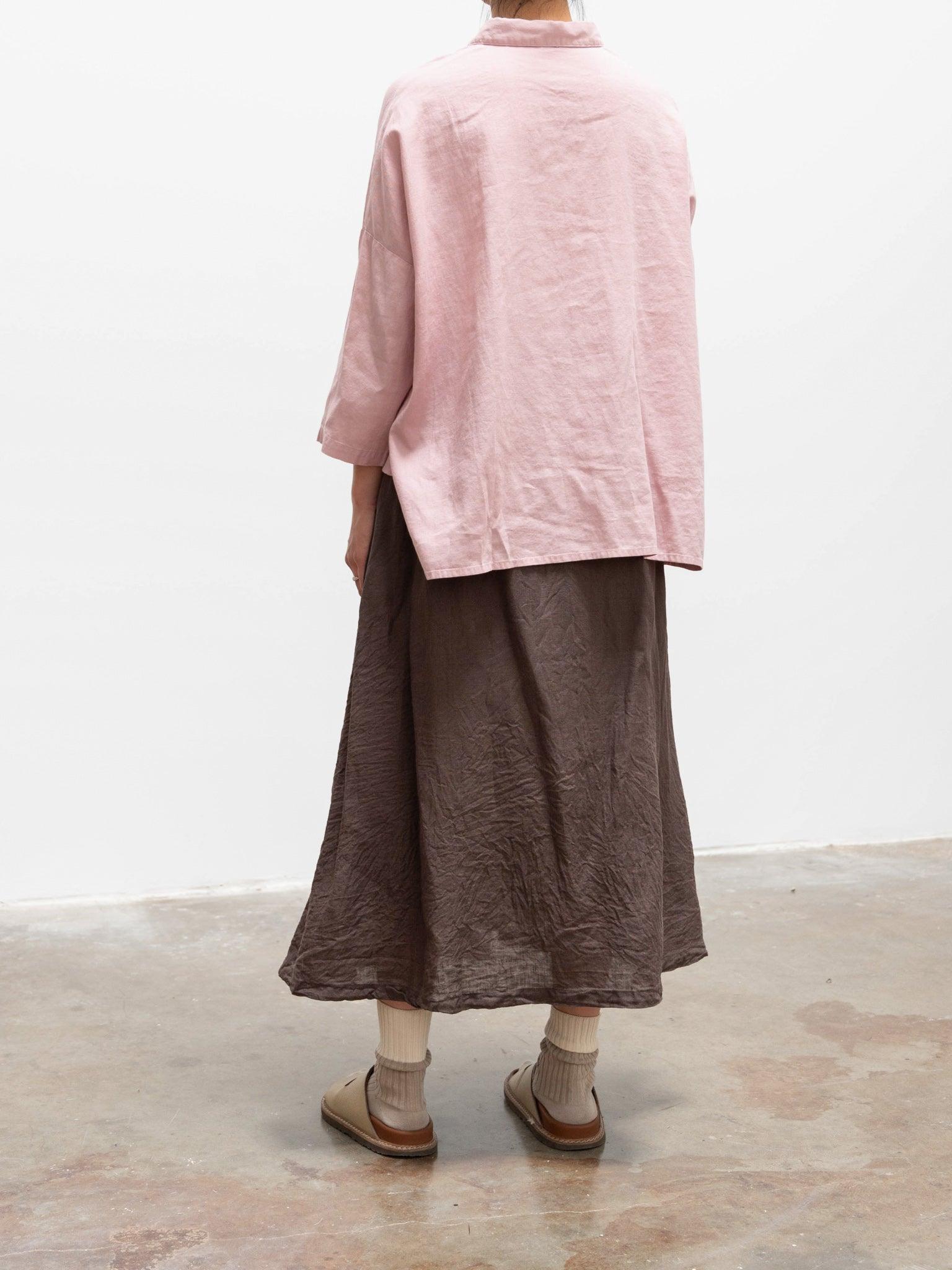 Namu Shop - Ichi Antiquites Linen Chambray Gather Skirt - Brown