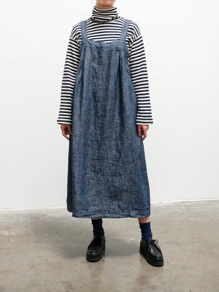 Namu Shop - Ichi Antiquites Linen Denim Salopette Dress - Navy