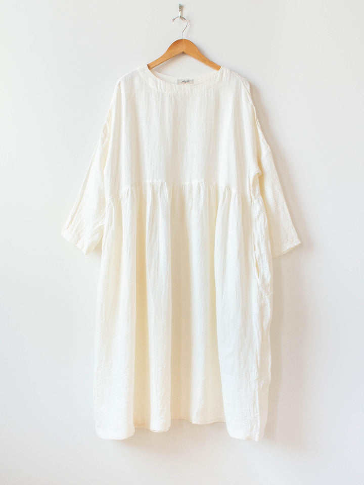 Namu Shop - Ichi Antiquites Linen Dobby AZUMADAKI Dress - White