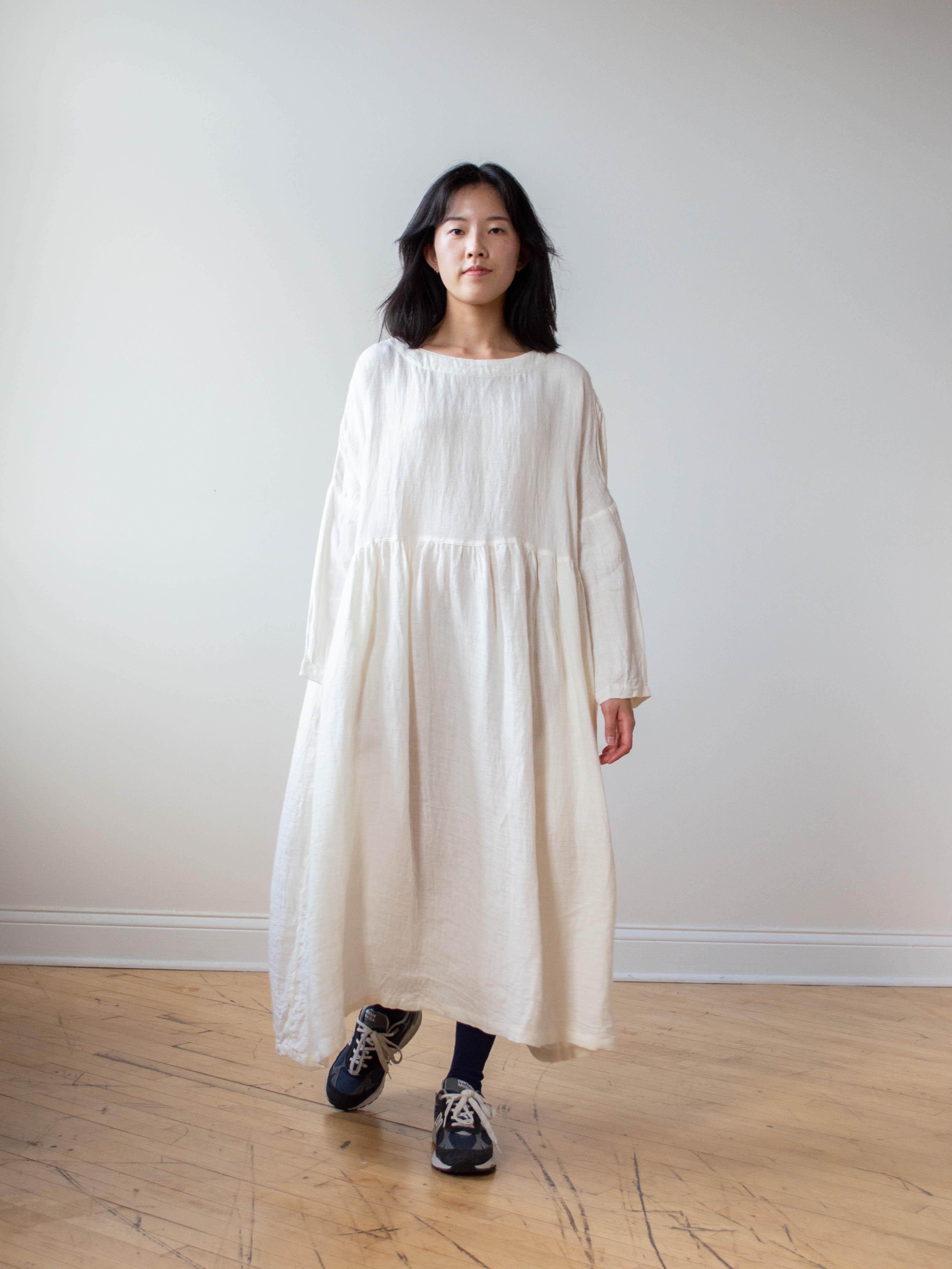 Namu Shop - Ichi Antiquites Linen Dobby AZUMADAKI Dress - White
