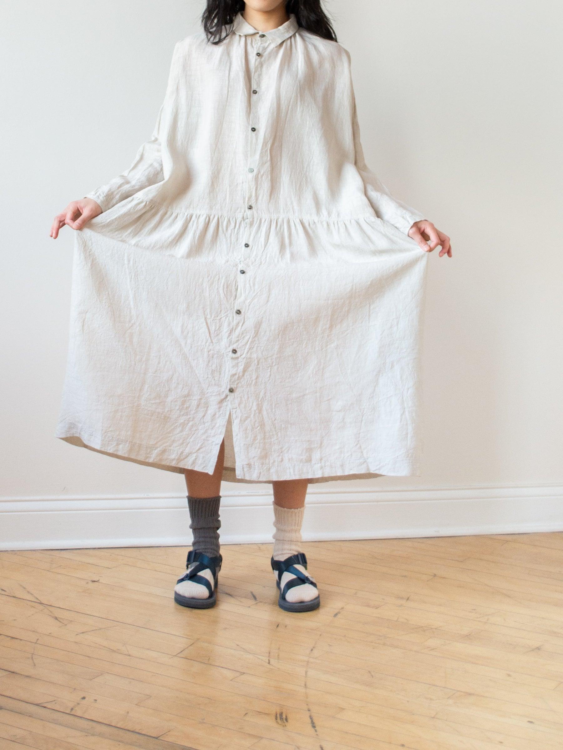 Namu Shop - Ichi Antiquites Linen Gather Dress - Greige