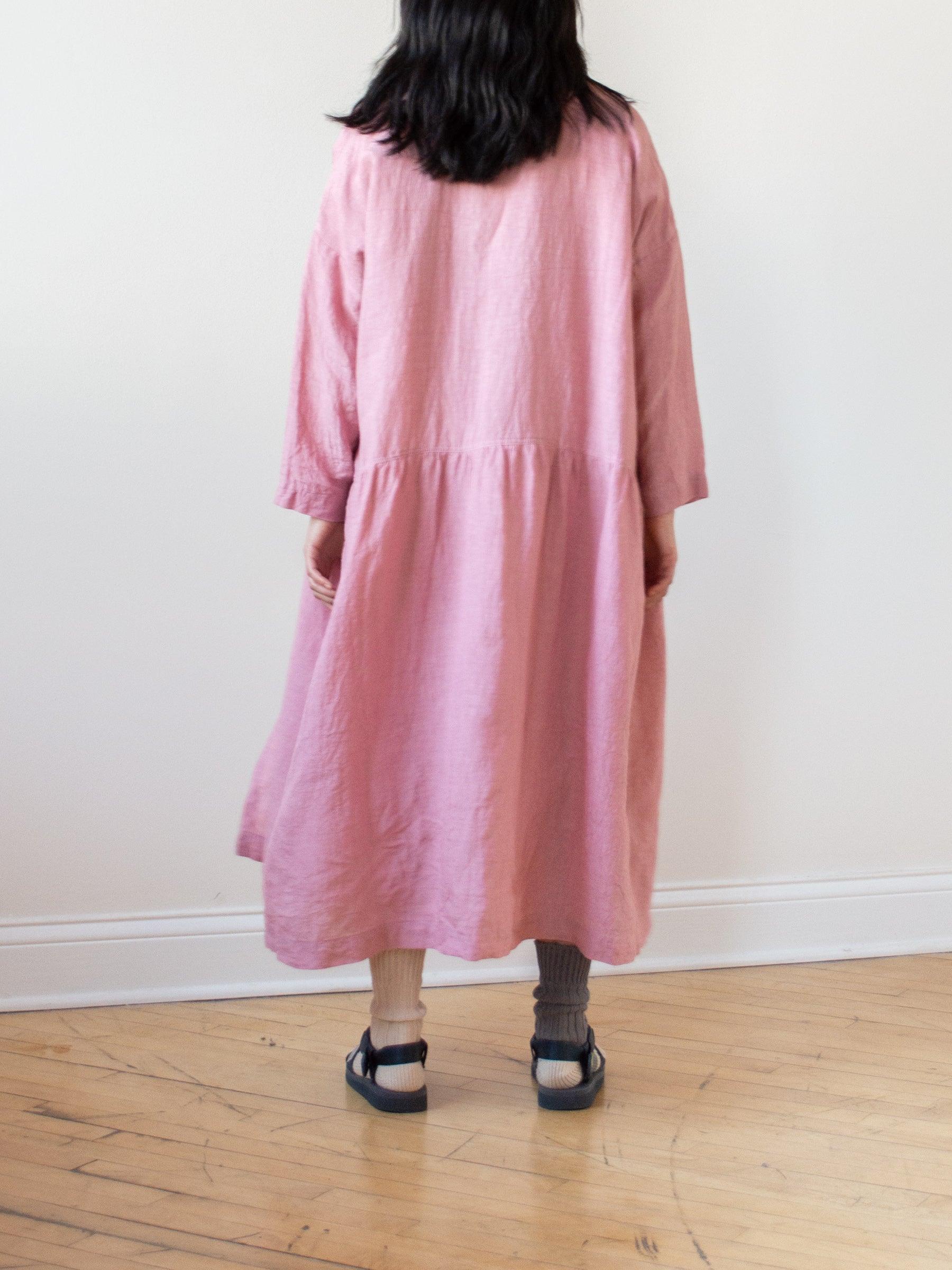 Namu Shop - Ichi Antiquites Linen Gather Dress - Pink