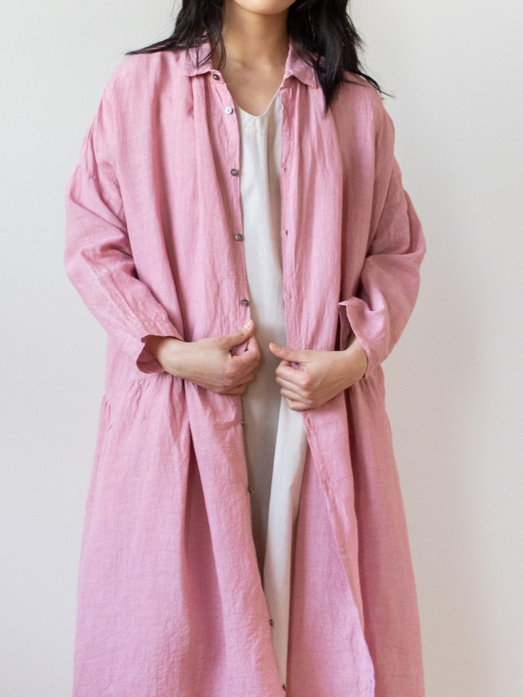 Namu Shop - Ichi Antiquites Linen Gather Dress - Pink