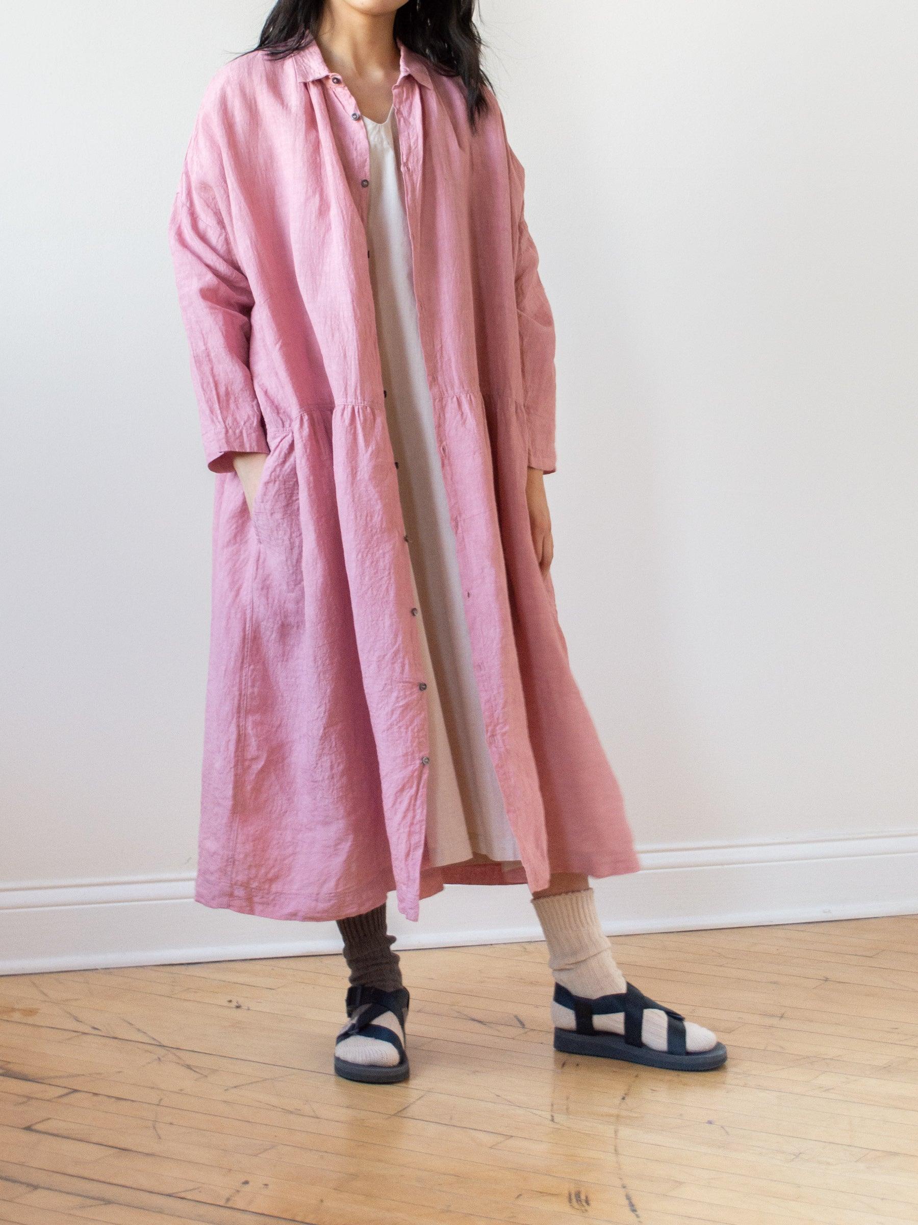 Namu Shop - Ichi Antiquites Linen Gather Dress - Pink