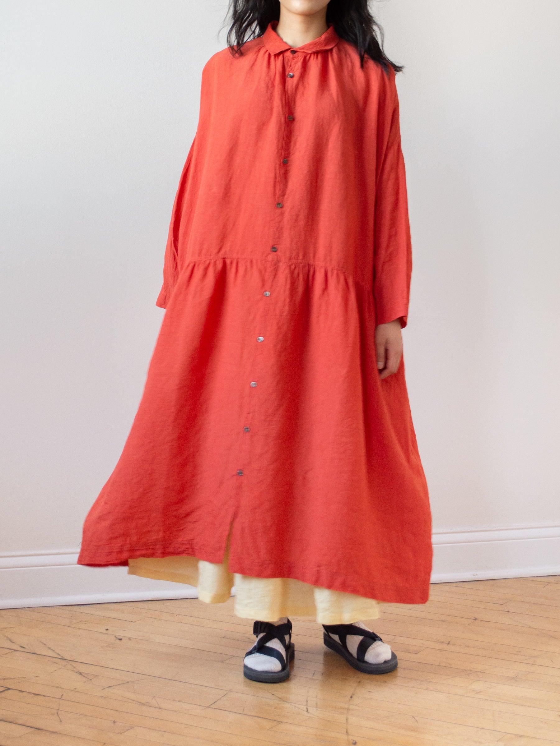Namu Shop - Ichi Antiquites Linen Gather Dress - Red