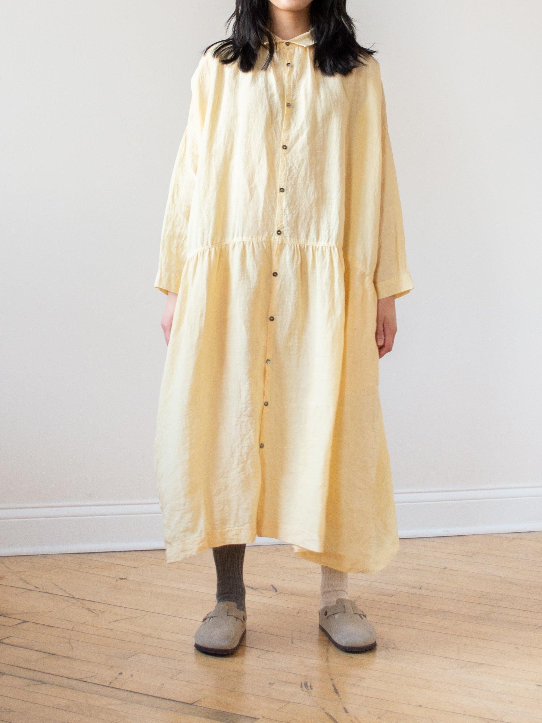 Namu Shop - Ichi Antiquites Linen Gather Dress - Yellow