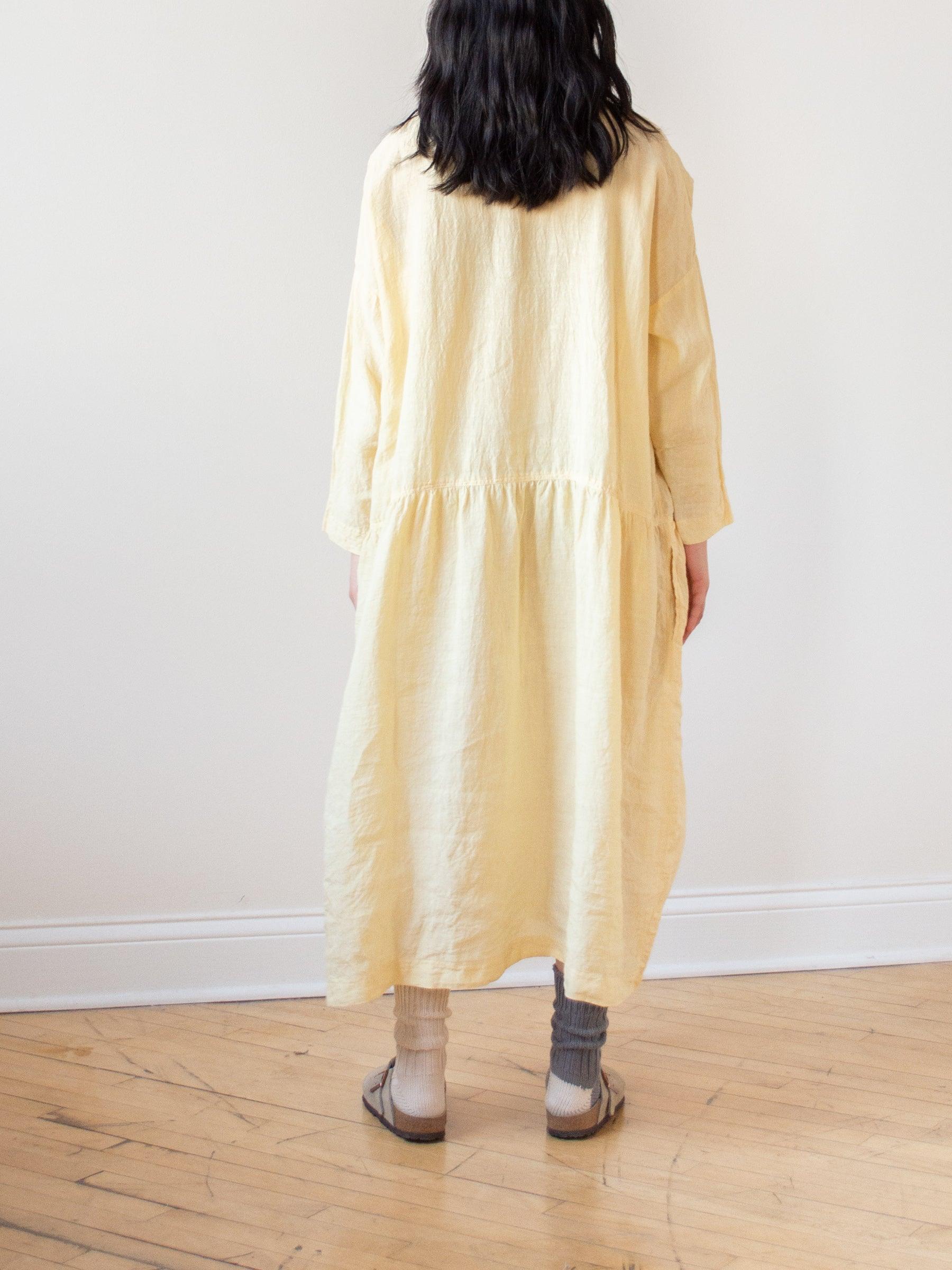 Namu Shop - Ichi Antiquites Linen Gather Dress - Yellow