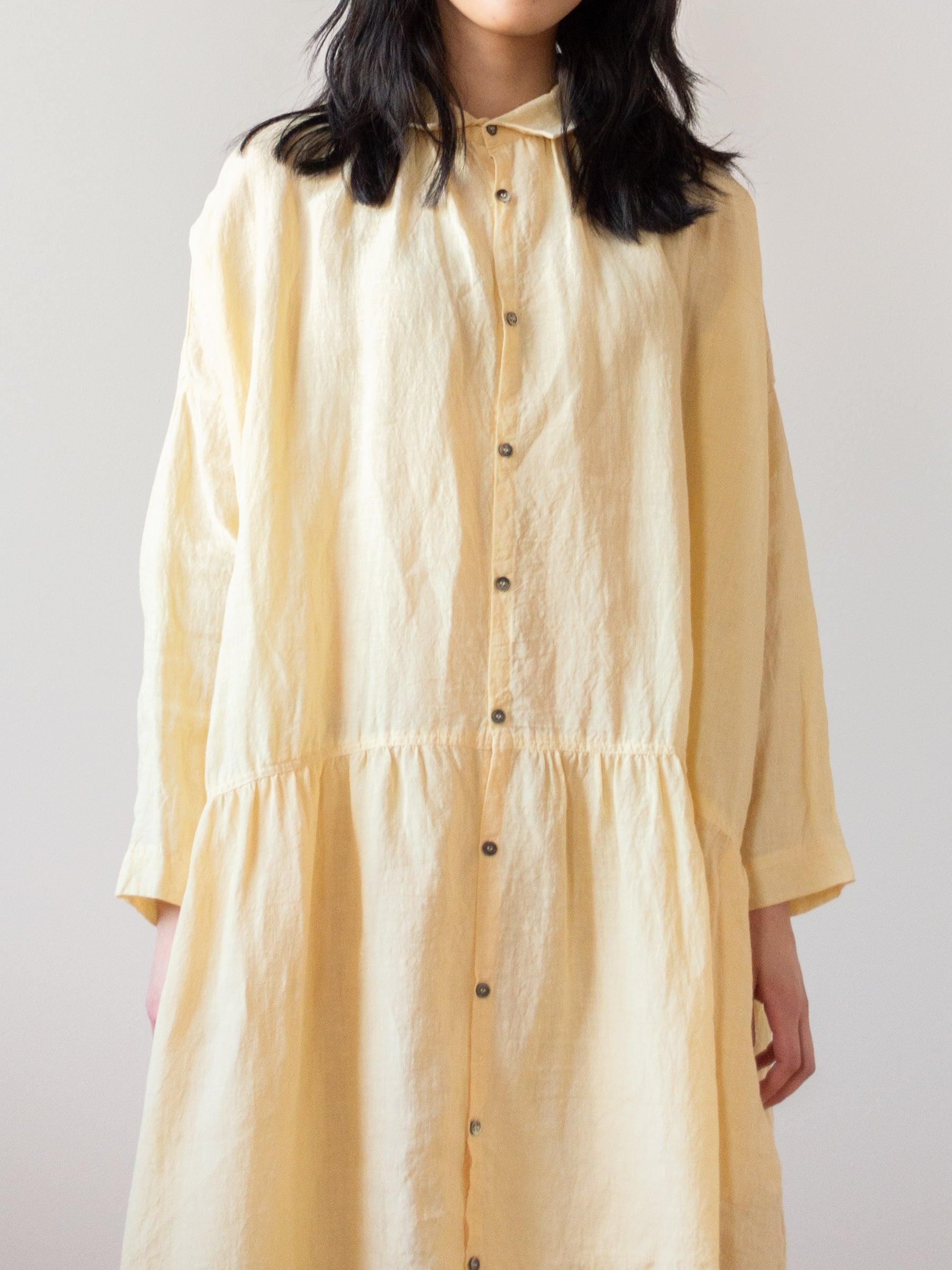 Namu Shop - Ichi Antiquites Linen Gather Dress - Yellow