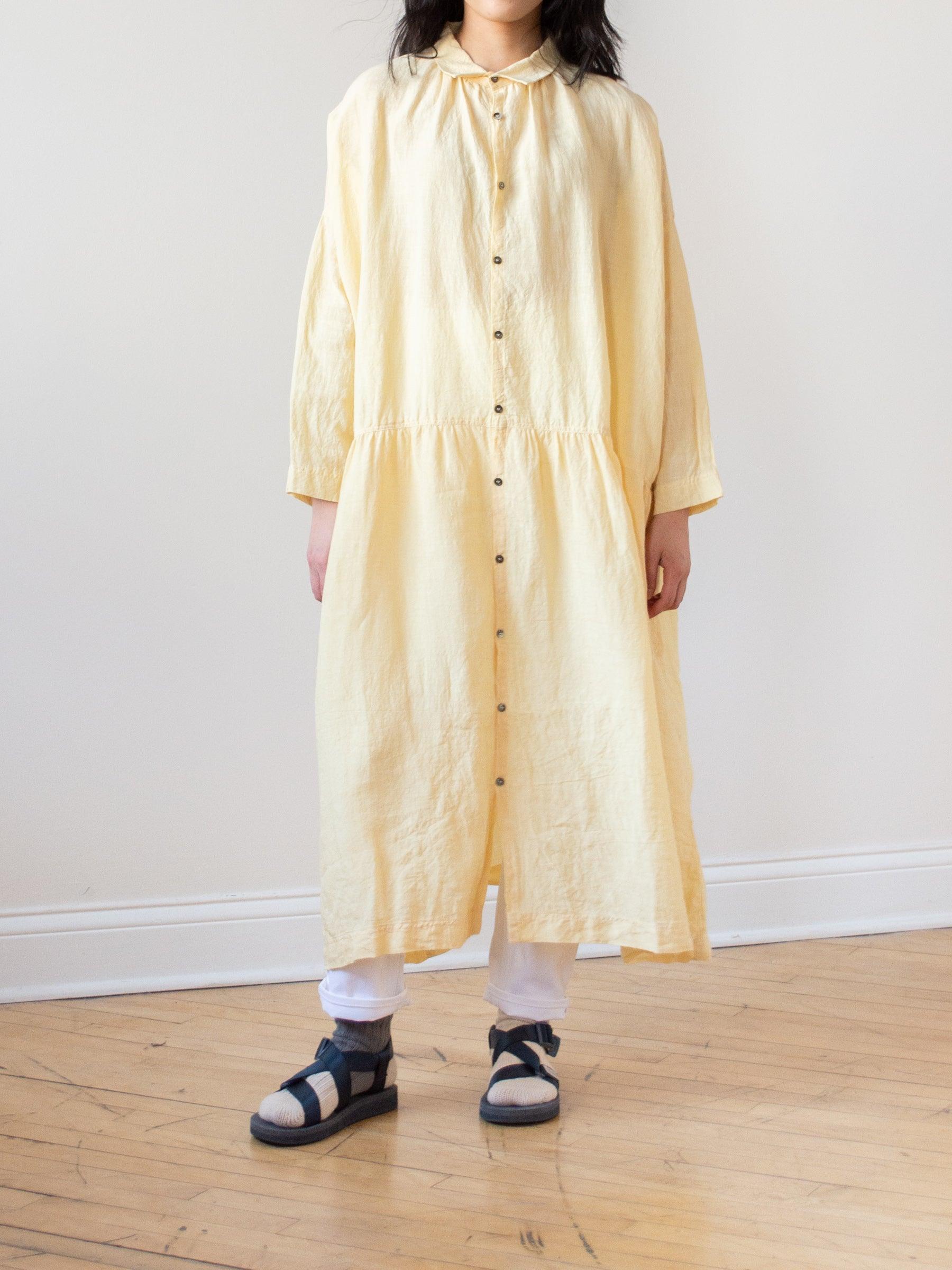 Namu Shop - Ichi Antiquites Linen Gather Dress - Yellow