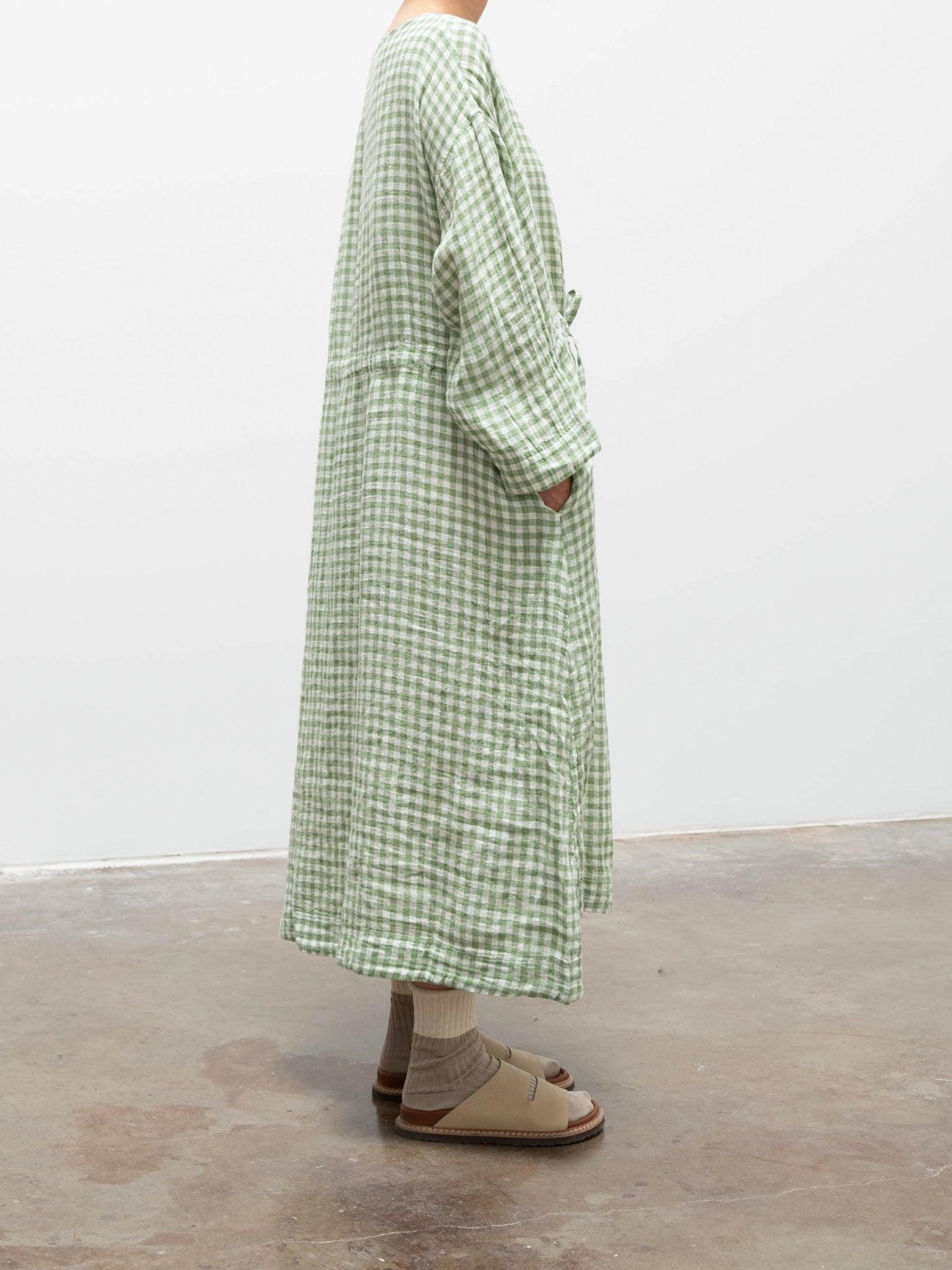 Namu Shop - Ichi Antiquites Linen Gingham Dress - White x Green