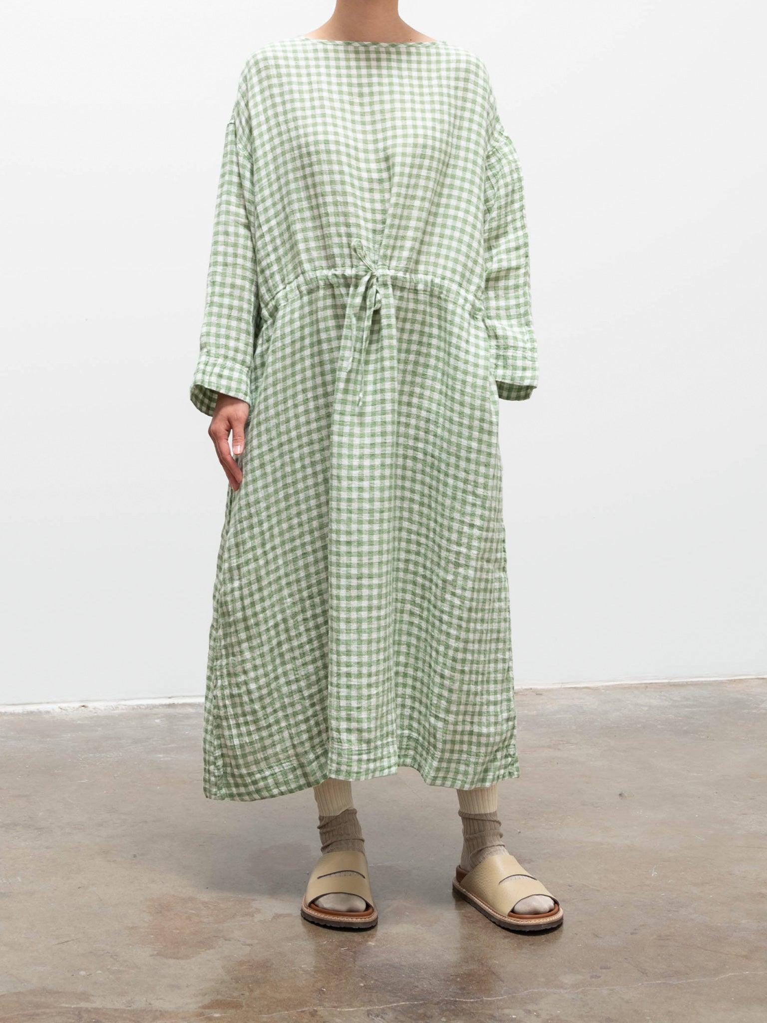 Namu Shop - Ichi Antiquites Linen Gingham Dress - White x Green