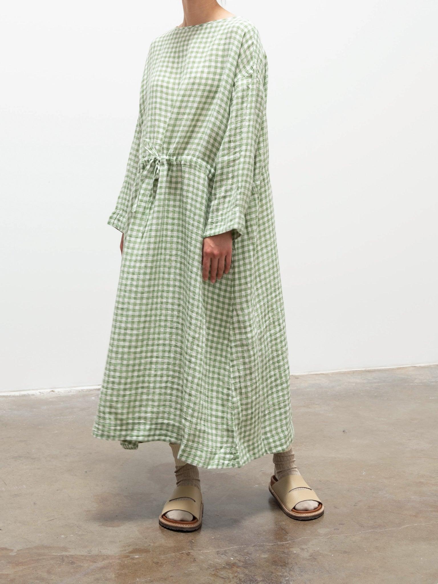 Namu Shop - Ichi Antiquites Linen Gingham Dress - White x Green