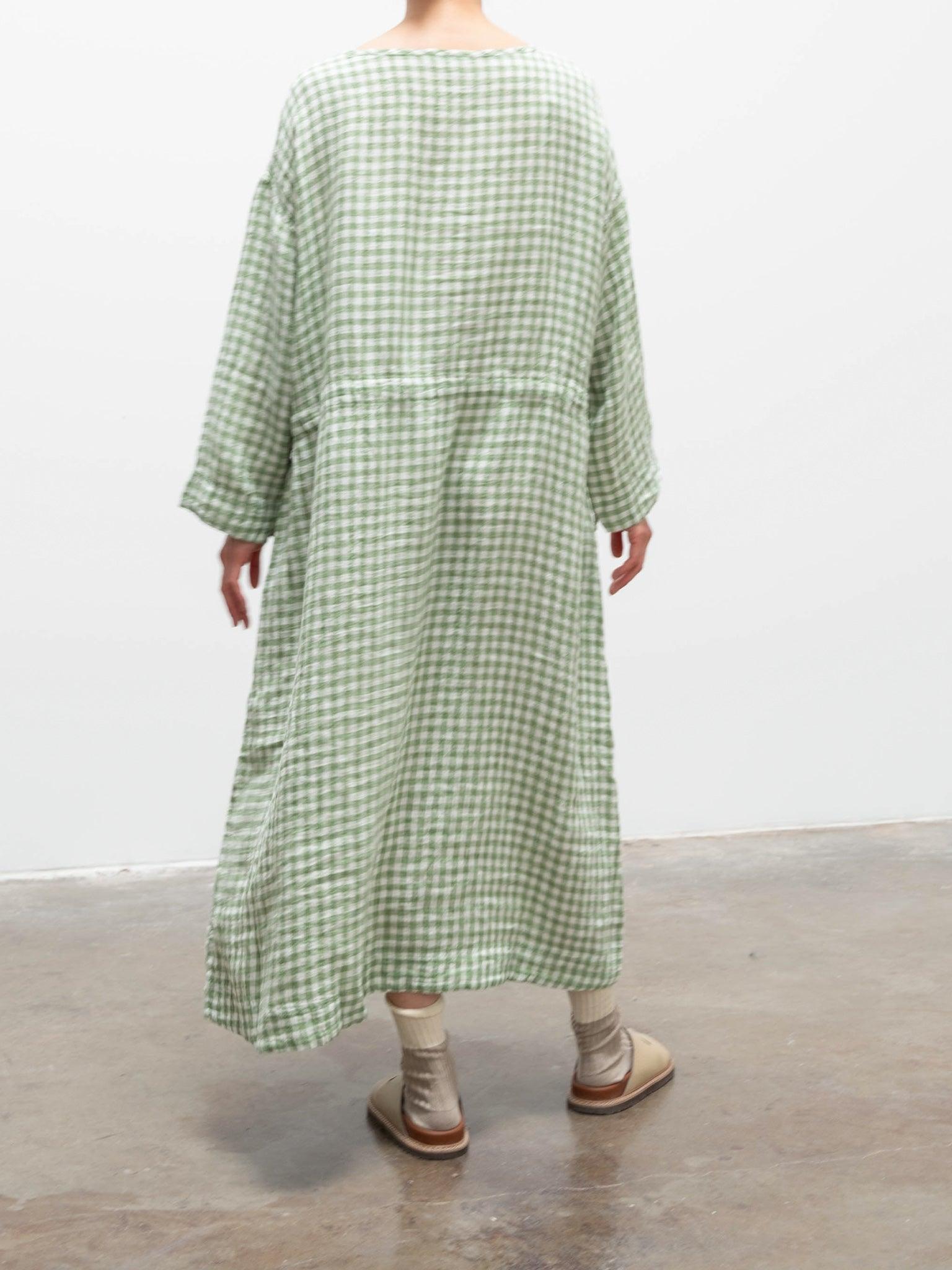 Namu Shop - Ichi Antiquites Linen Gingham Dress - White x Green