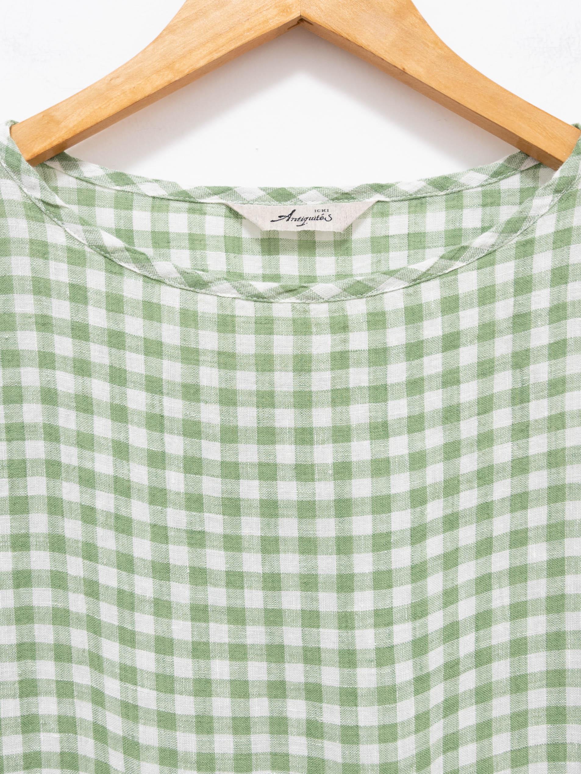 Namu Shop - Ichi Antiquites Linen Gingham Dress - White x Green