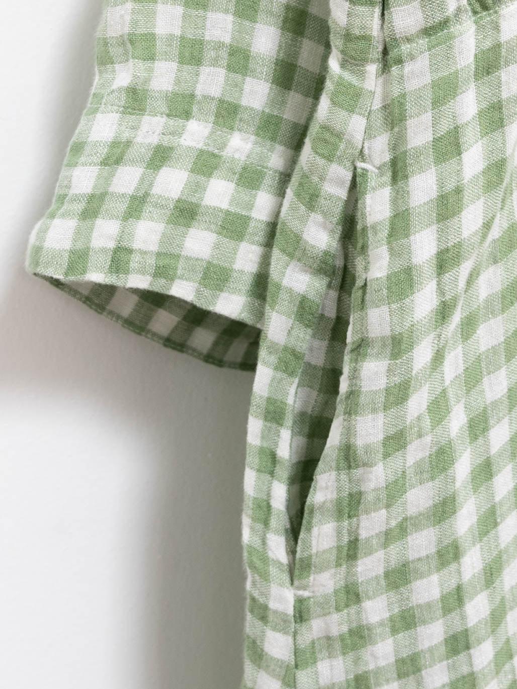 Namu Shop - Ichi Antiquites Linen Gingham Dress - White x Green