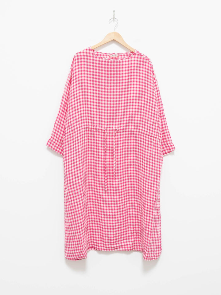 Namu Shop - Ichi Antiquites Linen Gingham Dress - White x Pink