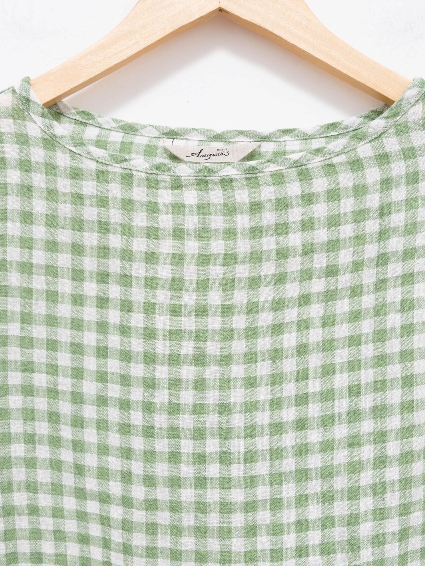 Namu Shop - Ichi Antiquites Linen Gingham Pullover - White x Green