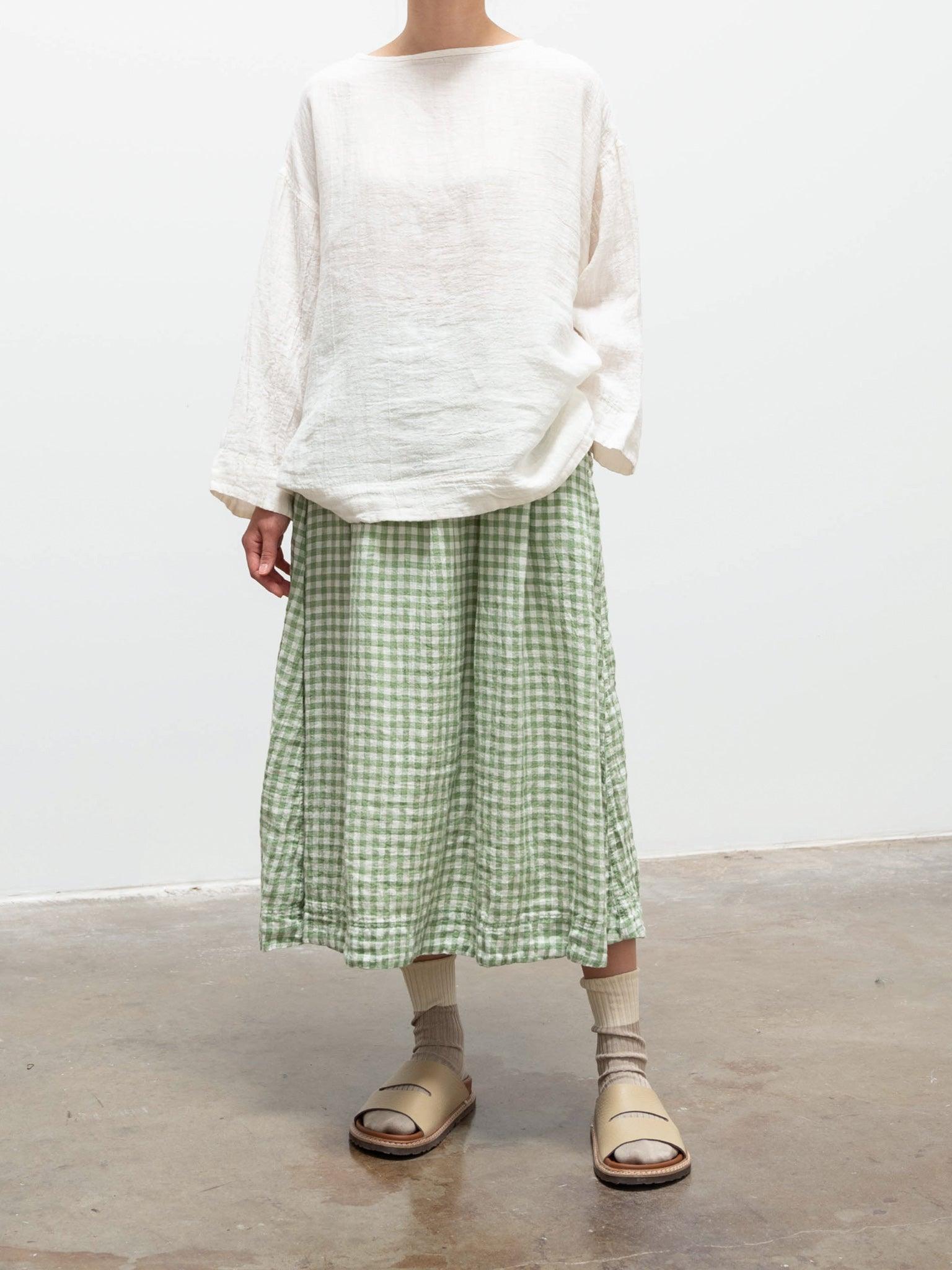 Namu Shop - Ichi Antiquites Linen Gingham Pullover - White x Green