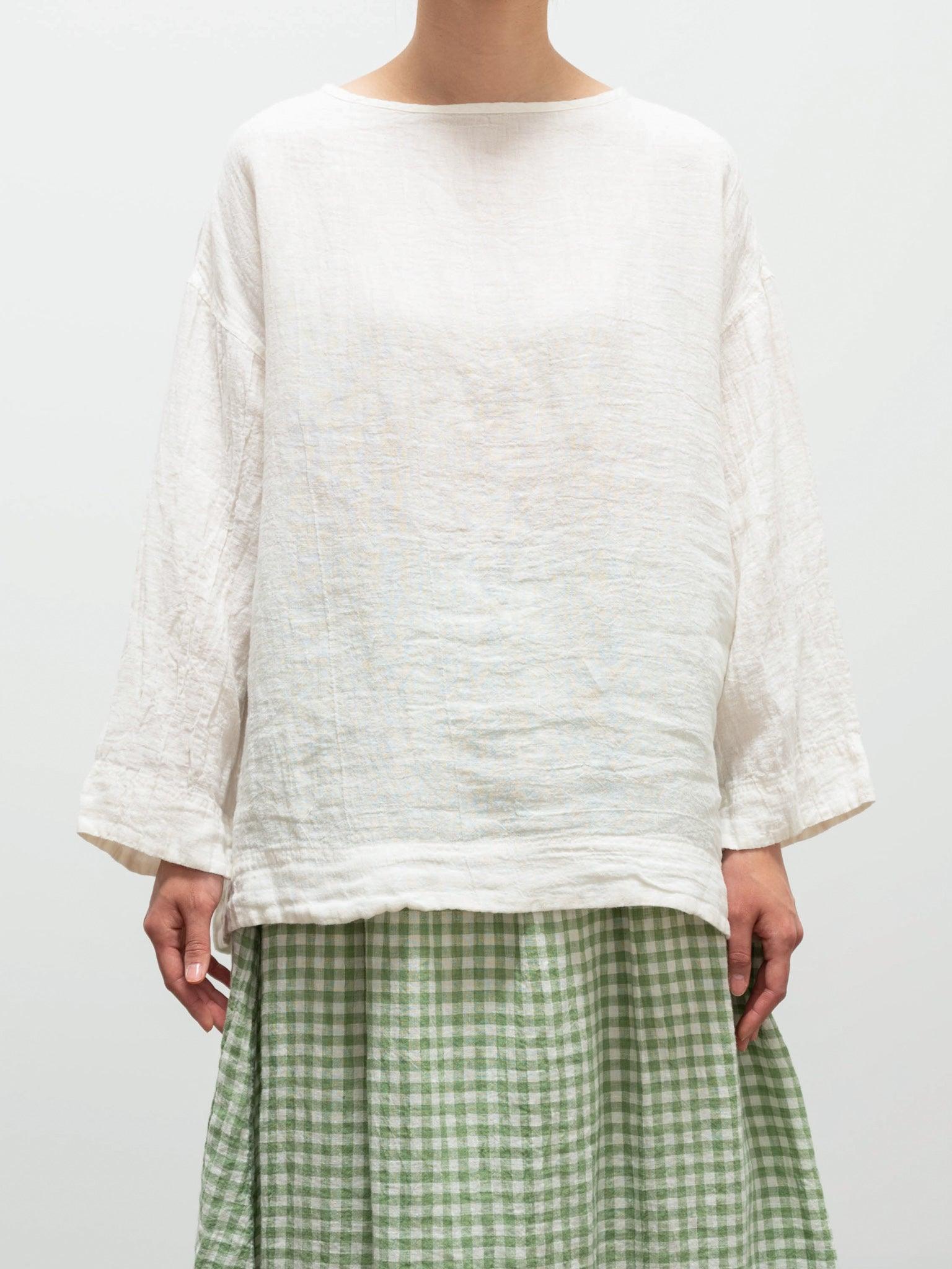 Namu Shop - Ichi Antiquites Linen Gingham Pullover - White x Green