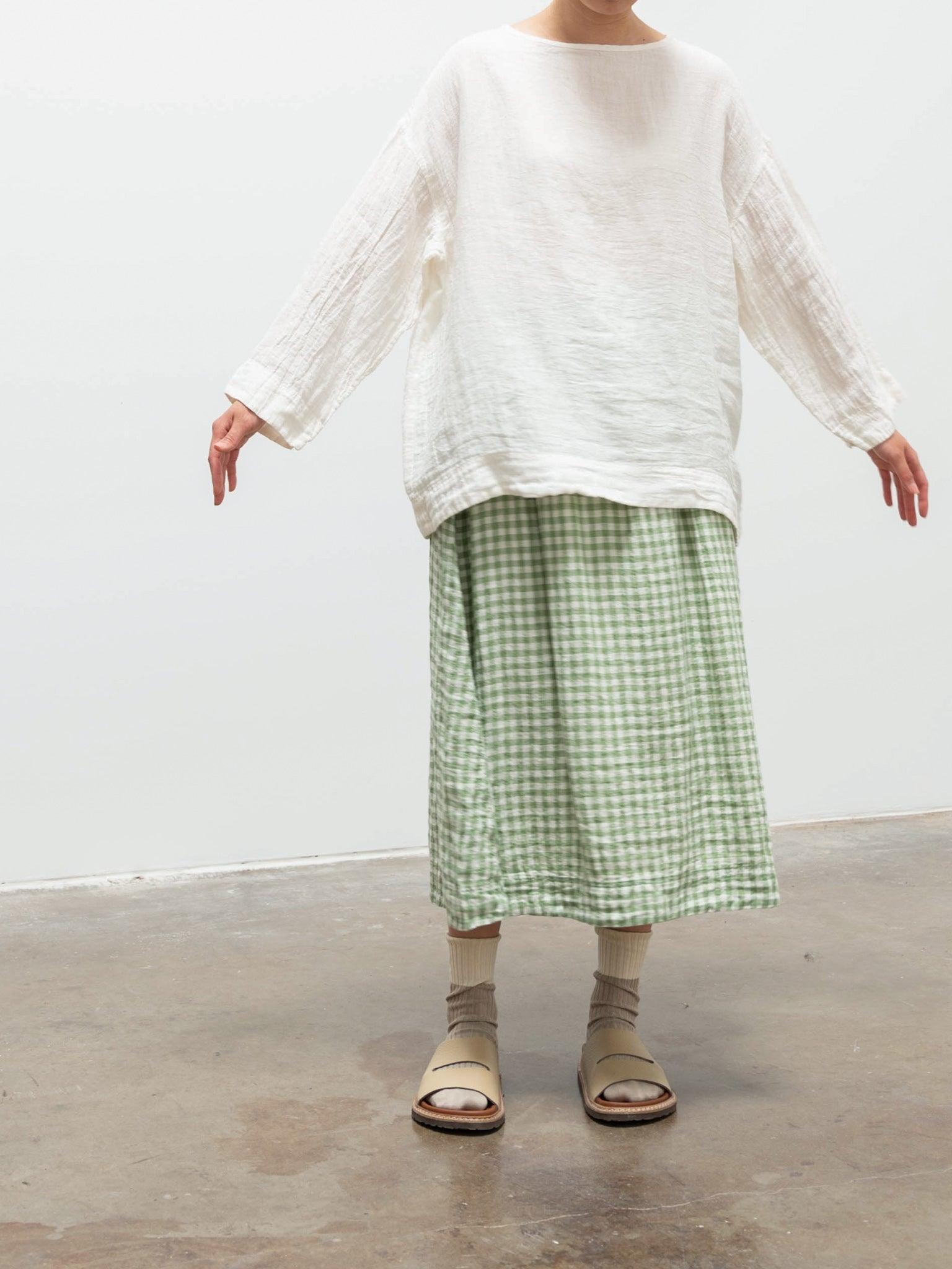 Namu Shop - Ichi Antiquites Linen Gingham Pullover - White x Green