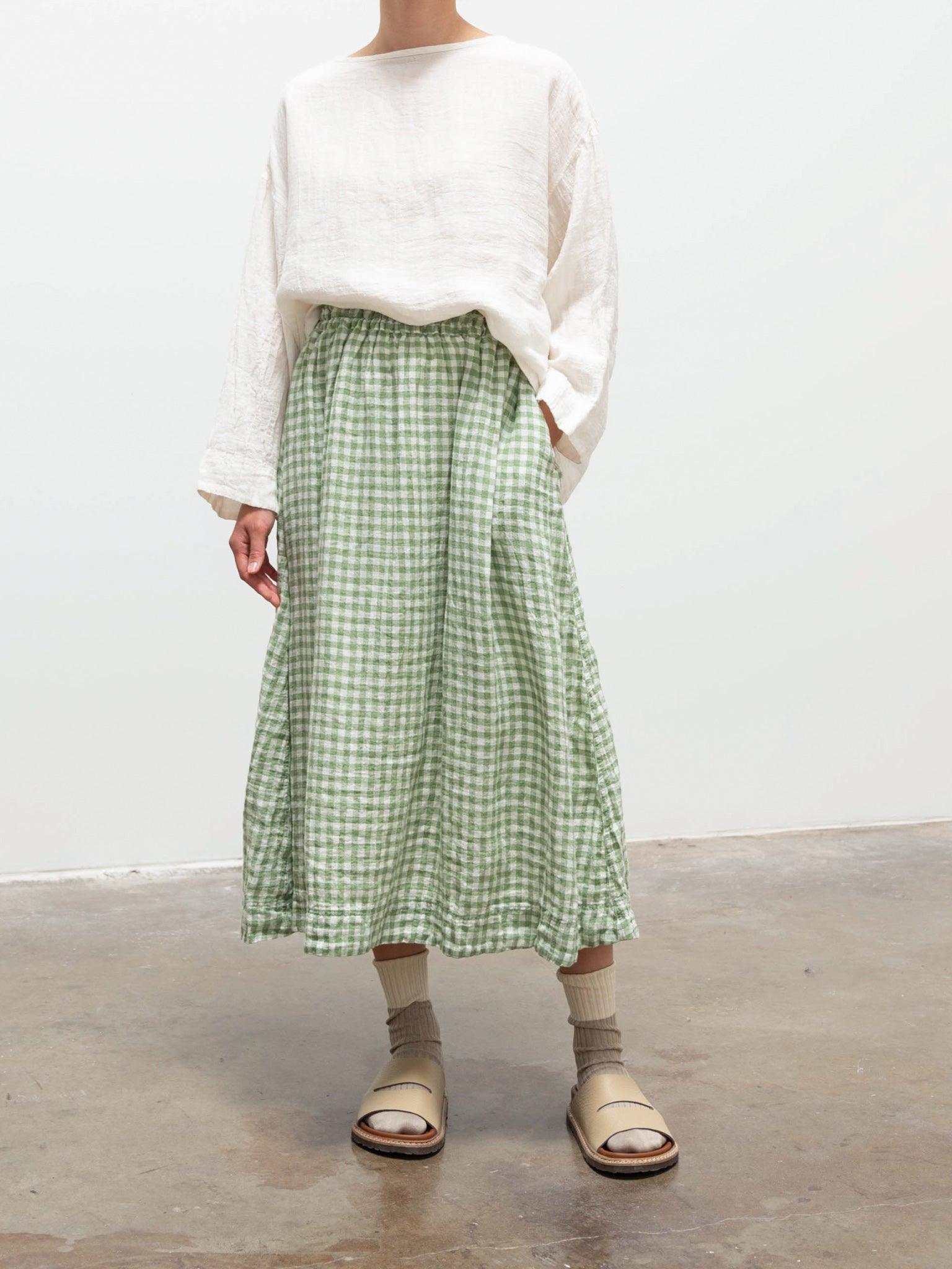 Namu Shop - Ichi Antiquites Linen Gingham Pullover - White x Green