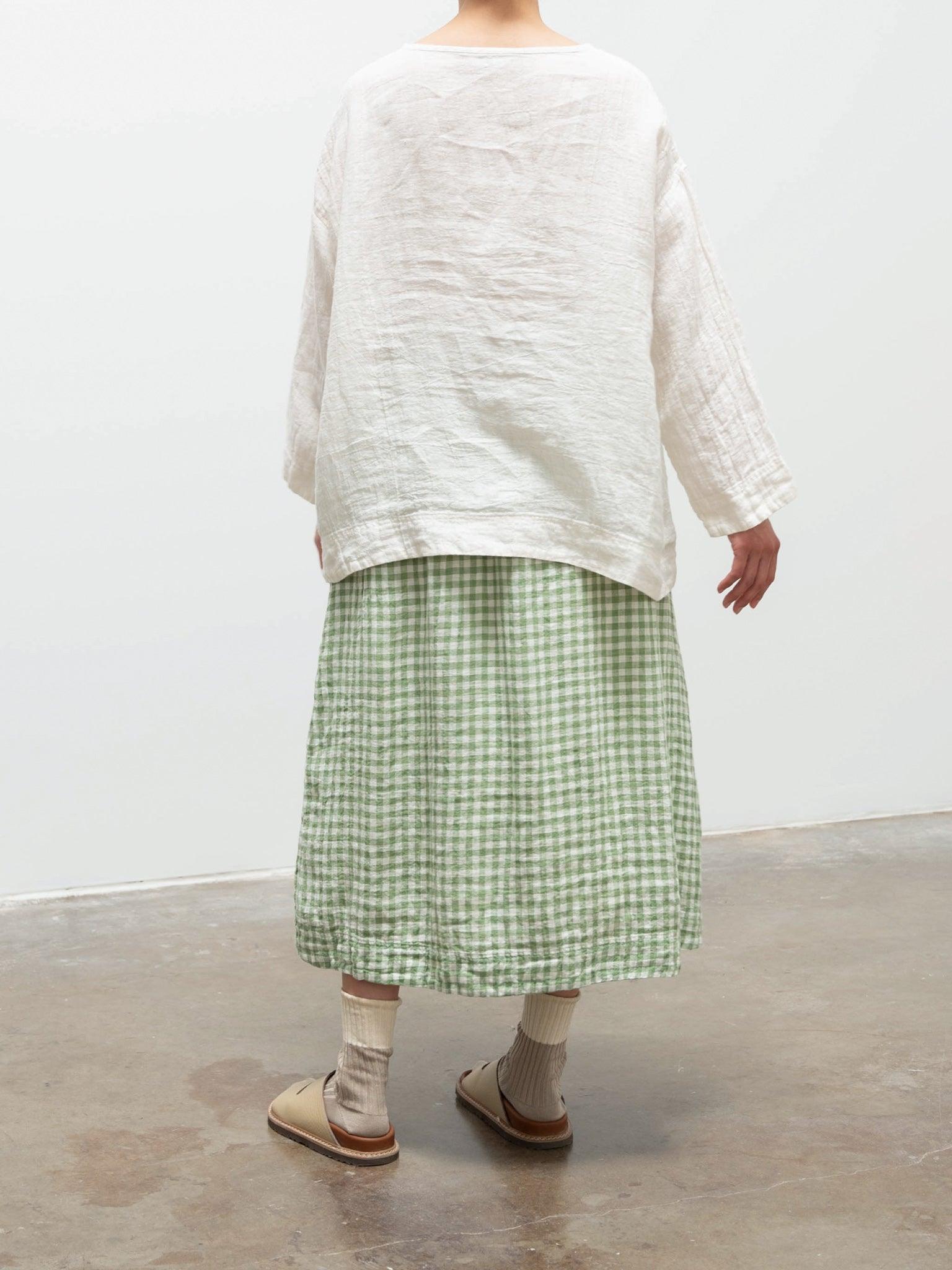 Namu Shop - Ichi Antiquites Linen Gingham Pullover - White x Green