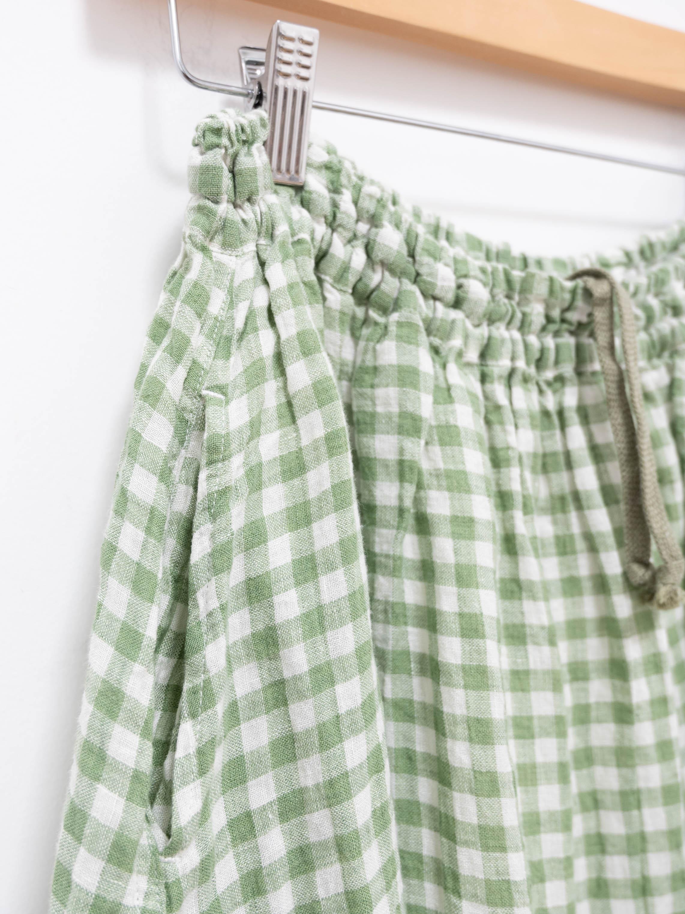 Namu Shop - Ichi Antiquites Linen Gingham Skirt - White x Green