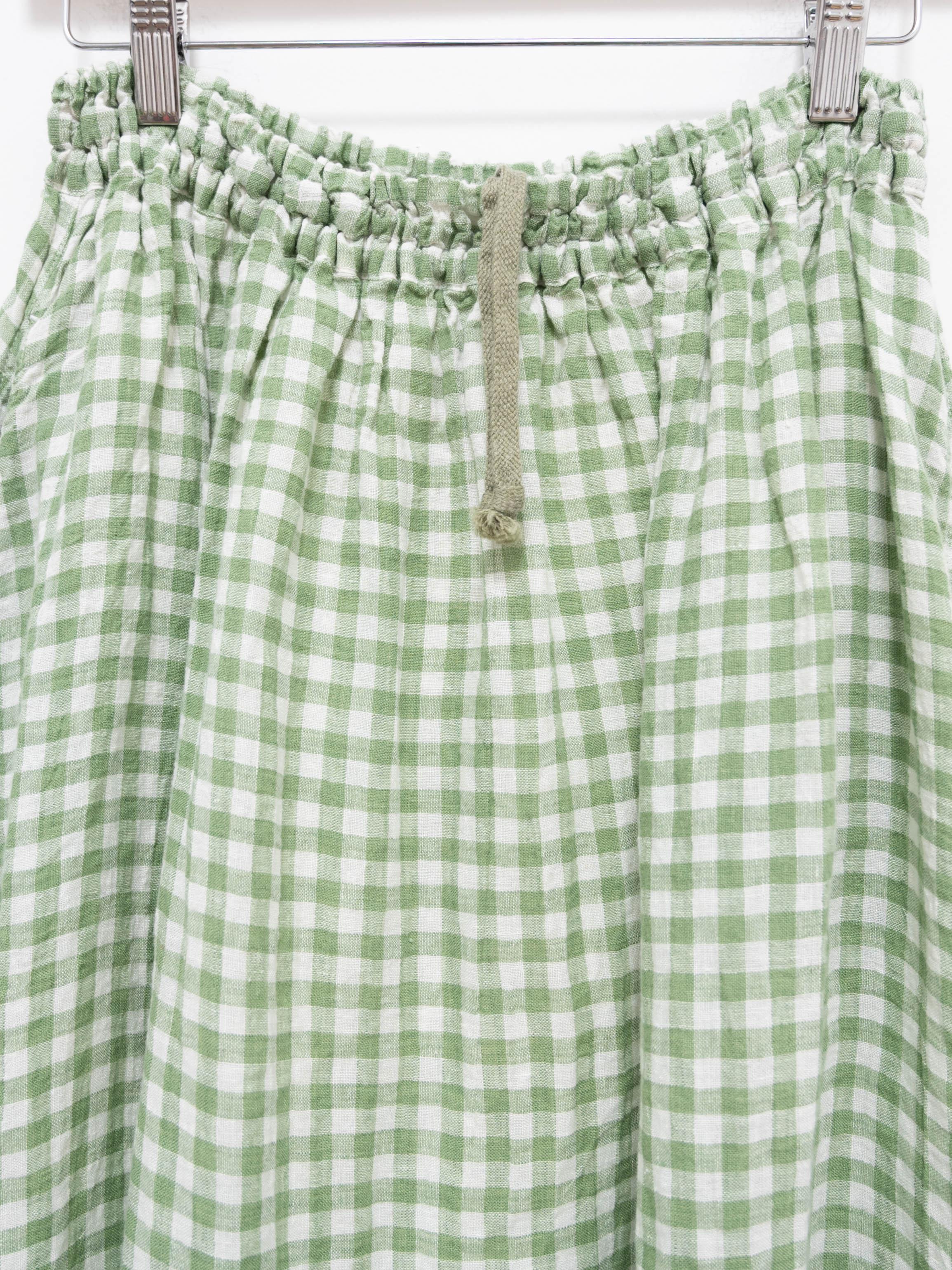 Namu Shop - Ichi Antiquites Linen Gingham Skirt - White x Green