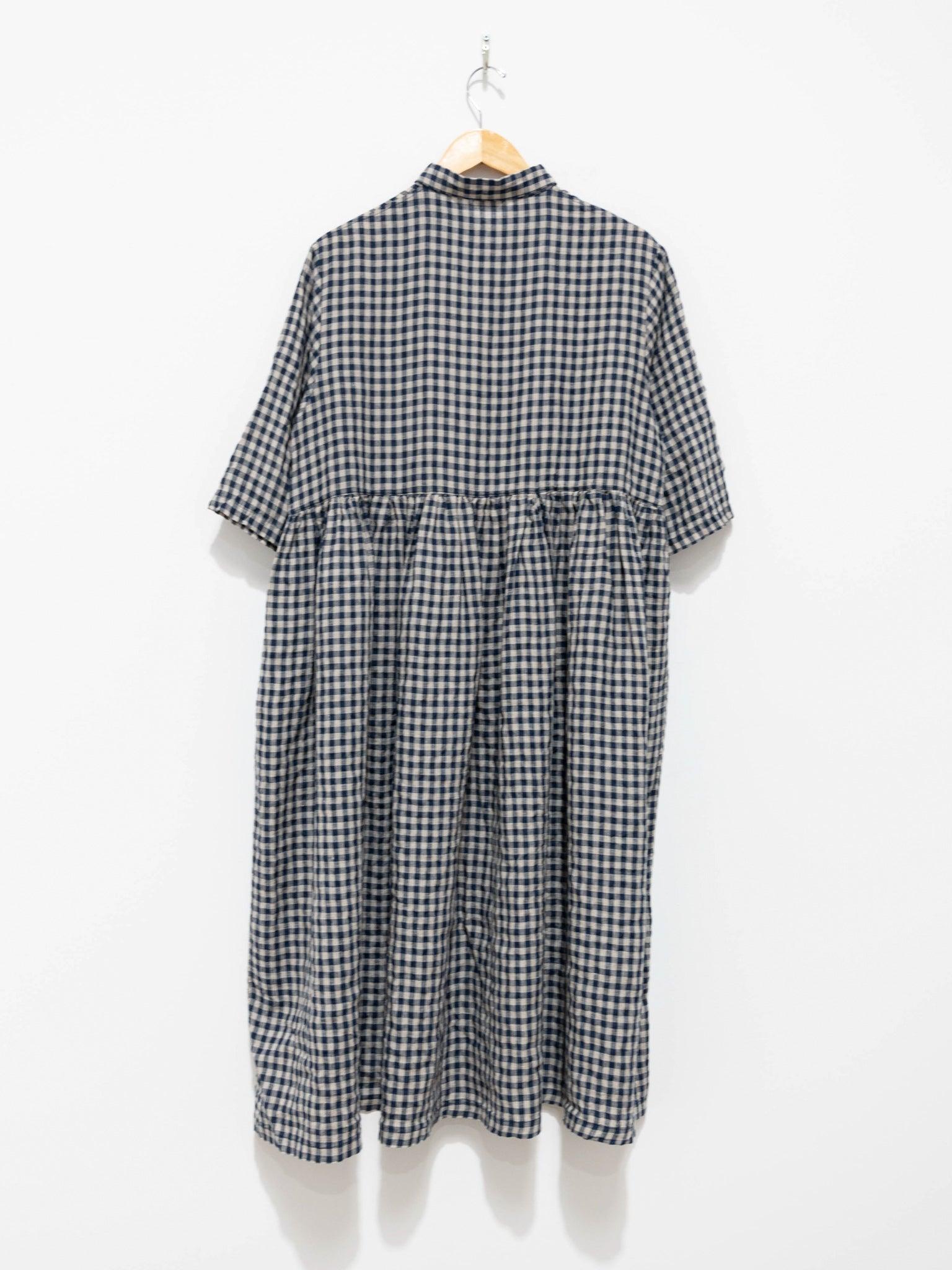 Namu Shop - Ichi Antiquites Linen Gingham SS Shirt Dress - Natural x Navy