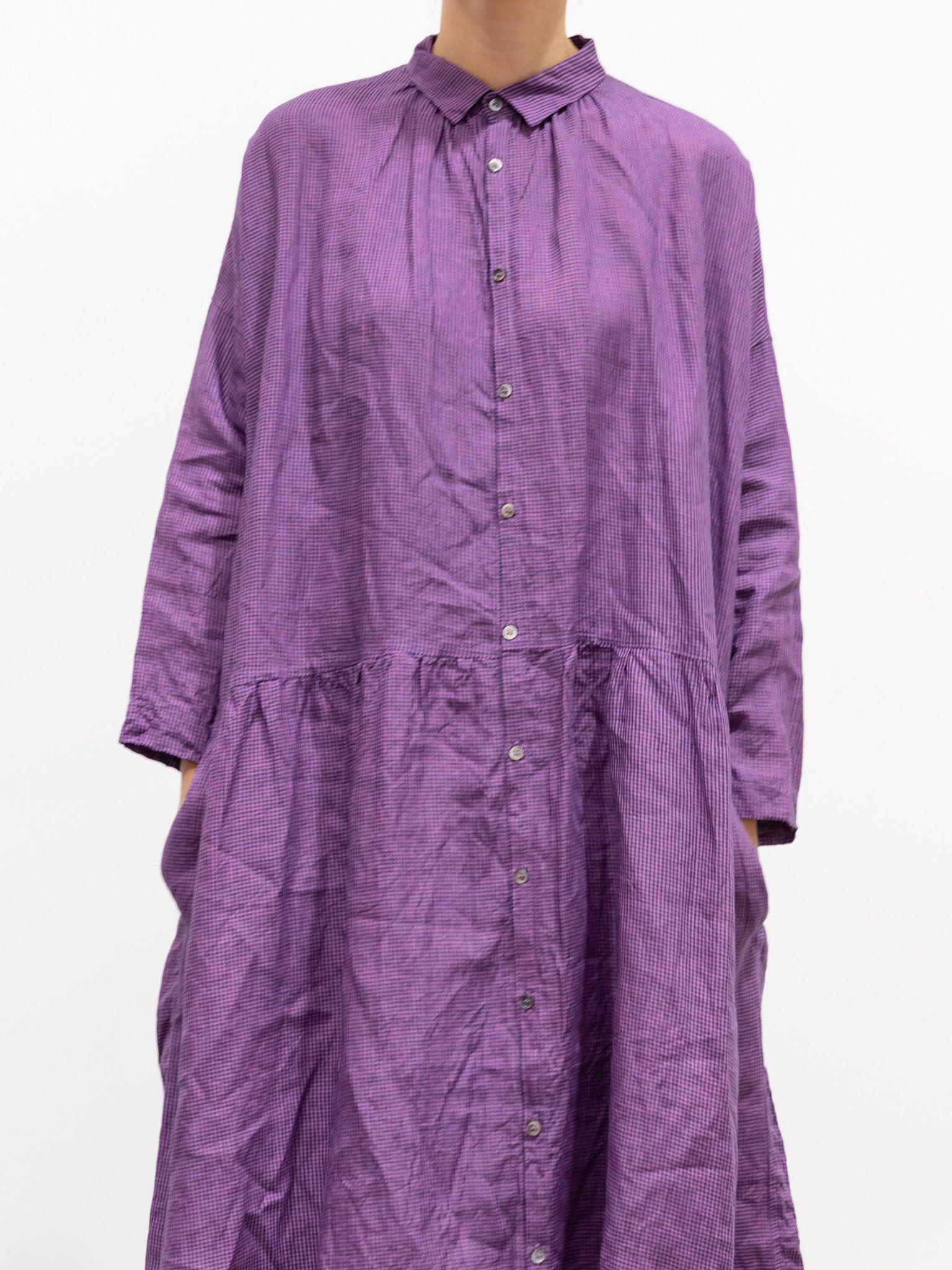 Namu Shop - Ichi Antiquites Linen Indigo Gingham Shirt Dress - Indigo x Blue