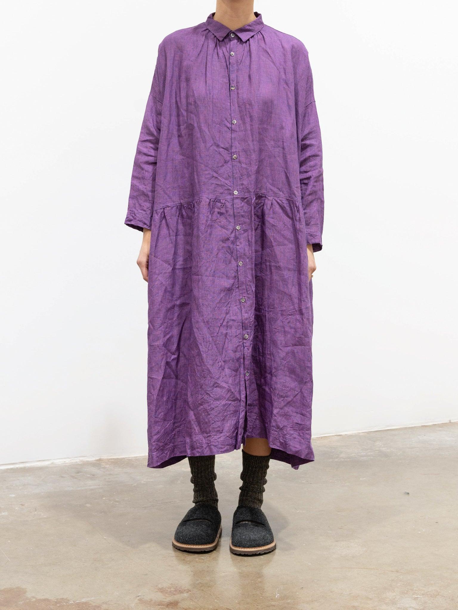 Namu Shop - Ichi Antiquites Linen Indigo Gingham Shirt Dress - Indigo x Pink