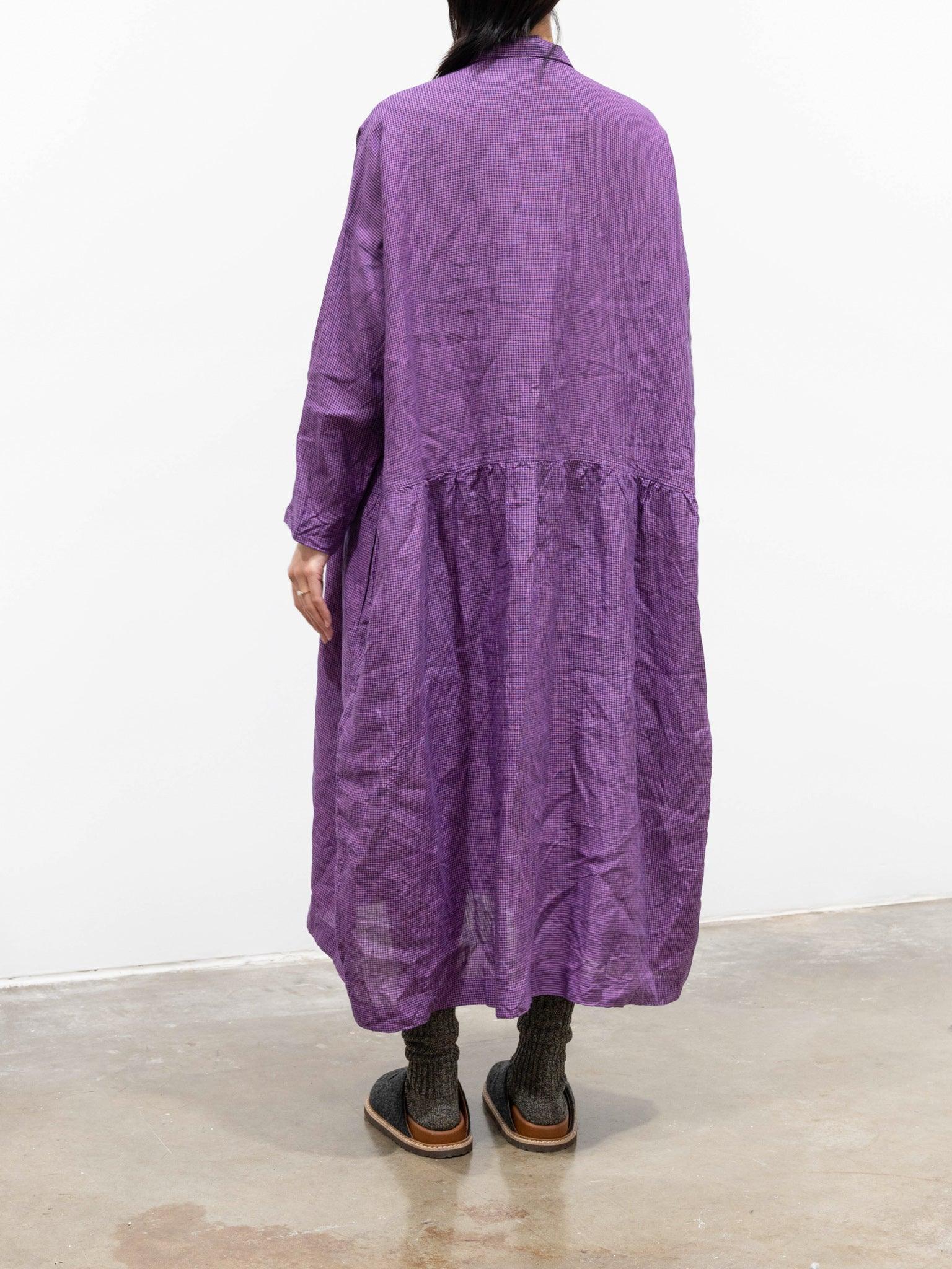 Namu Shop - Ichi Antiquites Linen Indigo Gingham Shirt Dress - Indigo x Pink