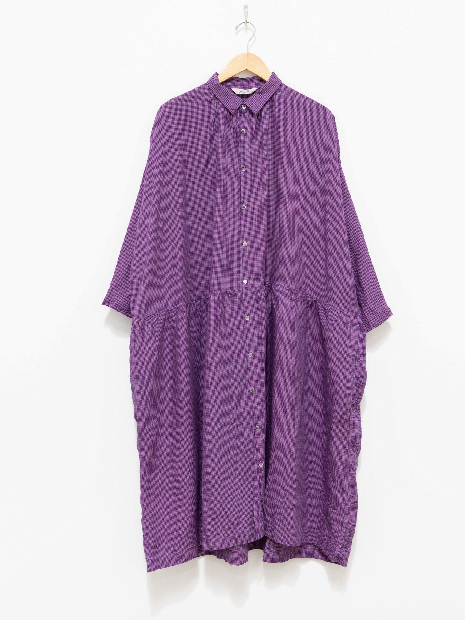 Namu Shop - Ichi Antiquites Linen Indigo Gingham Shirt Dress - Indigo x Pink