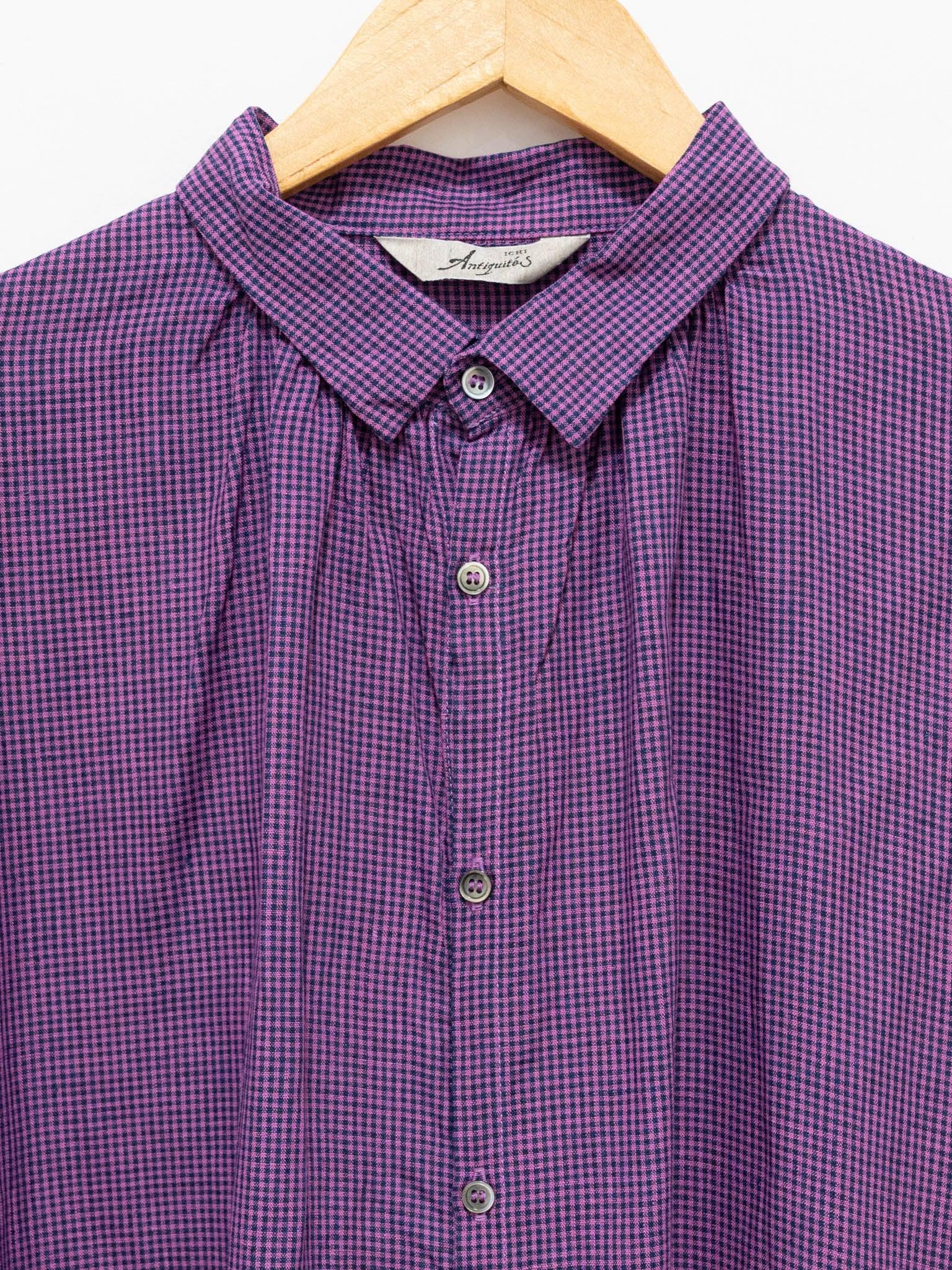 Namu Shop - Ichi Antiquites Linen Indigo Gingham Shirt Dress - Indigo x Pink
