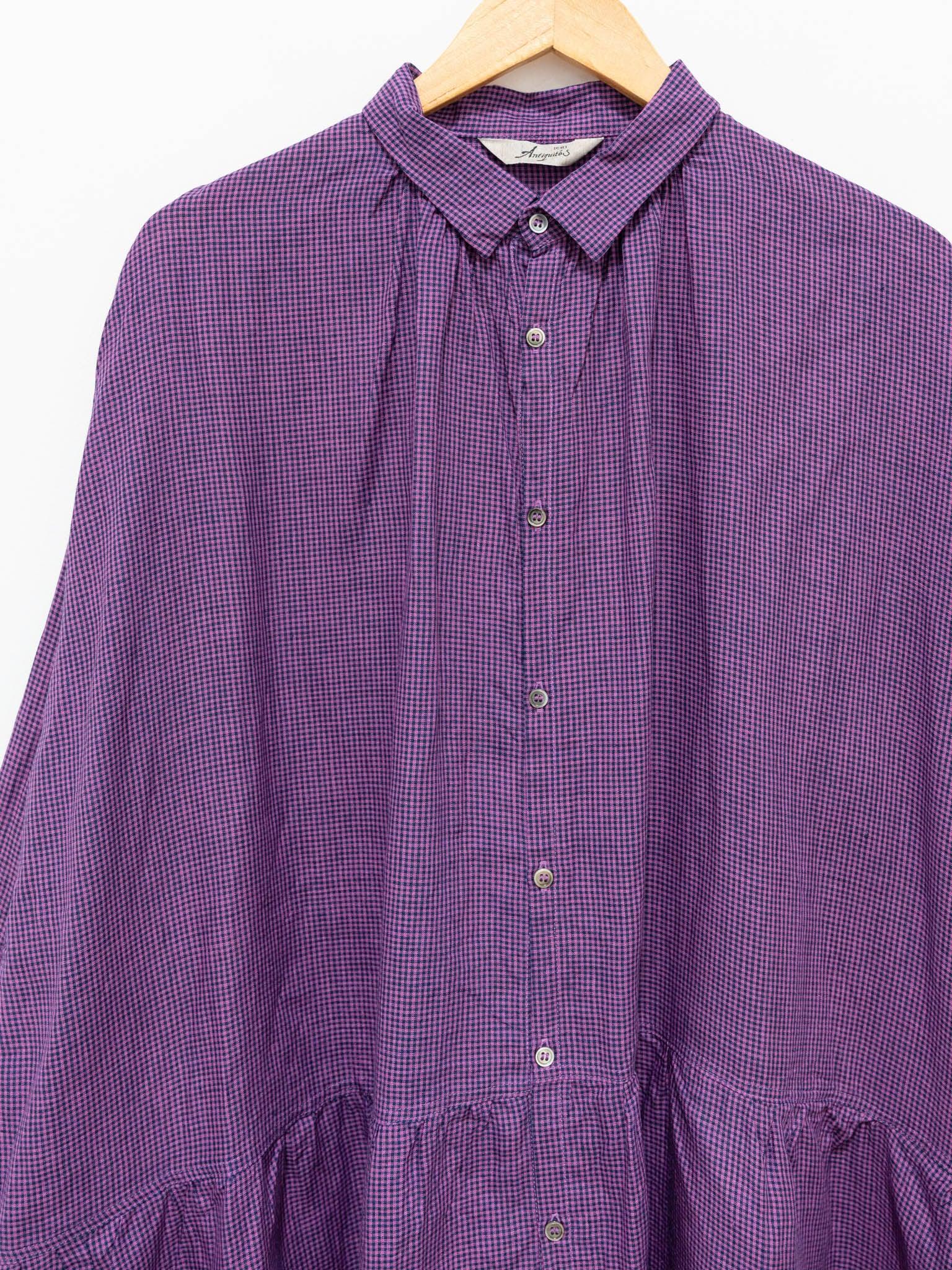 Namu Shop - Ichi Antiquites Linen Indigo Gingham Shirt Dress - Indigo x Pink