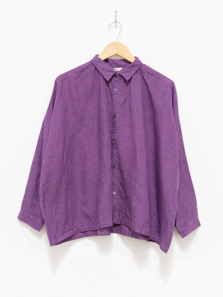 Namu Shop - Ichi Antiquites Linen Indigo Gingham Shirt - Indigo x Pink
