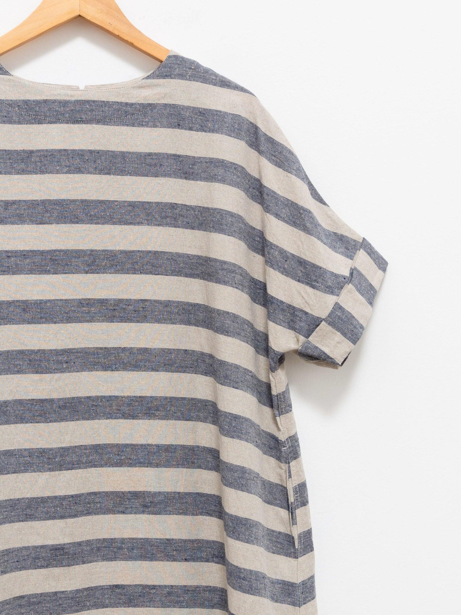 Namu Shop - Ichi Antiquites Linen Silk Border Dress - Natural x Navy