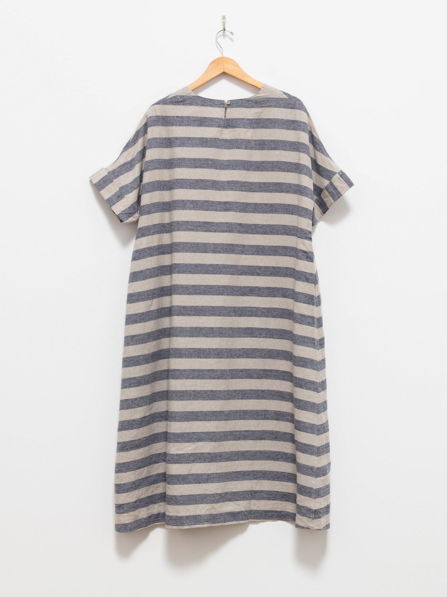 Namu Shop - Ichi Antiquites Linen Silk Border Dress - Natural x Navy