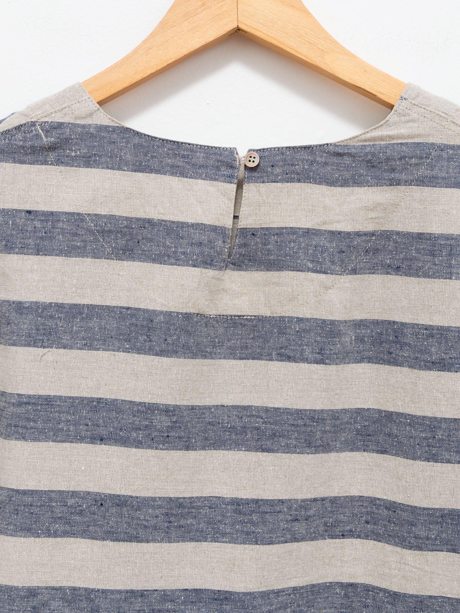 Namu Shop - Ichi Antiquites Linen Silk Border Dress - Natural x Navy