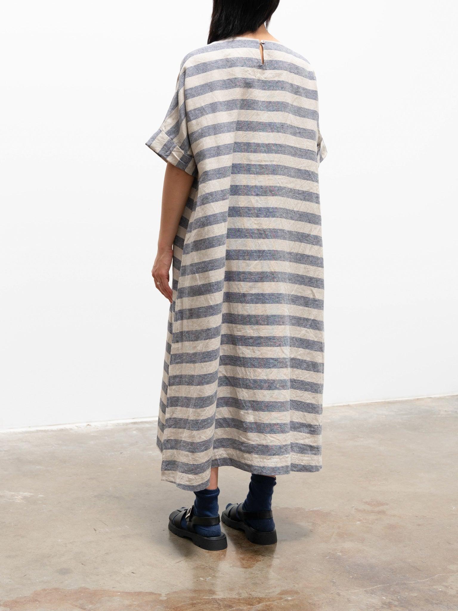 Namu Shop - Ichi Antiquites Linen Silk Border Dress - Natural x Pink