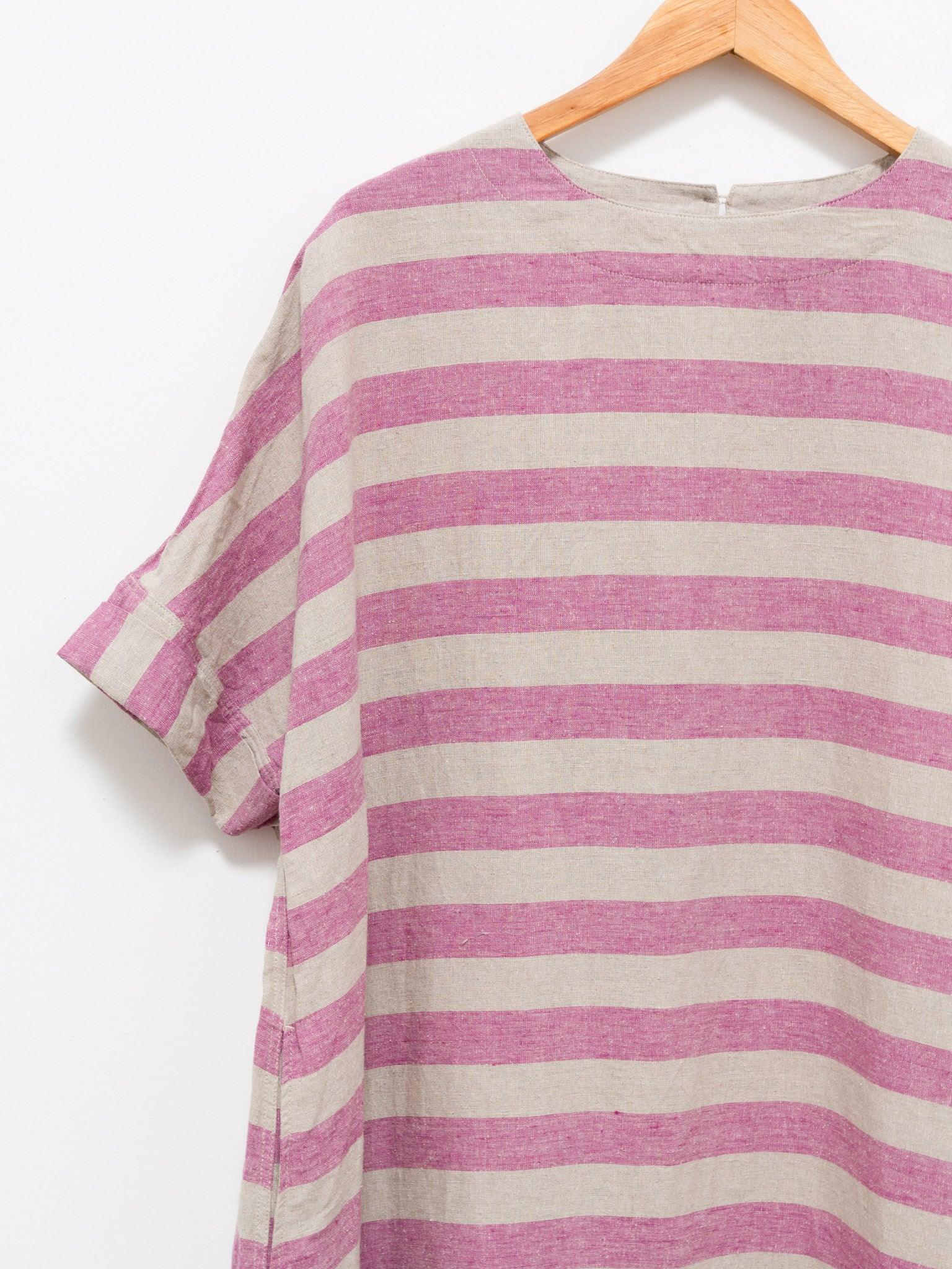 Namu Shop - Ichi Antiquites Linen Silk Border Dress - Natural x Pink