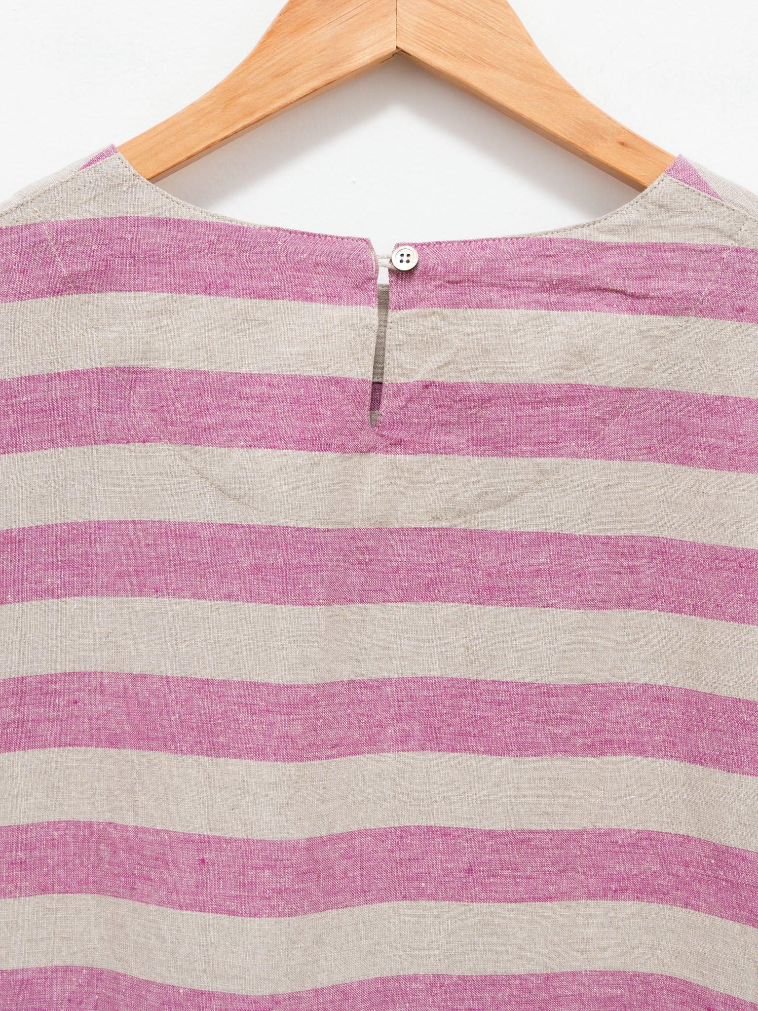 Namu Shop - Ichi Antiquites Linen Silk Border Dress - Natural x Pink