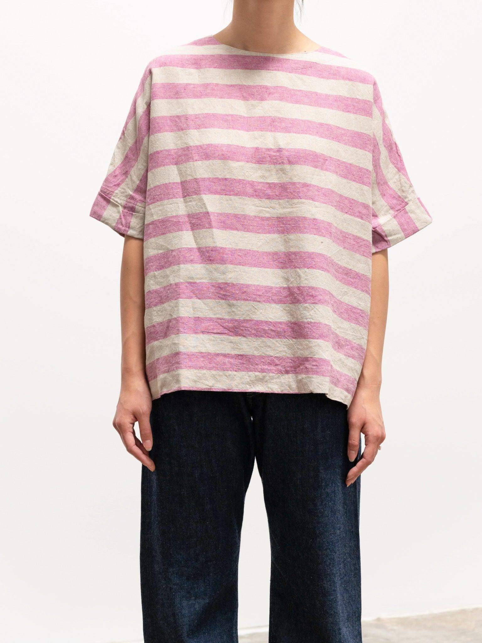 Namu Shop - Ichi Antiquites Linen Silk Border Pullover - Natural x Pink