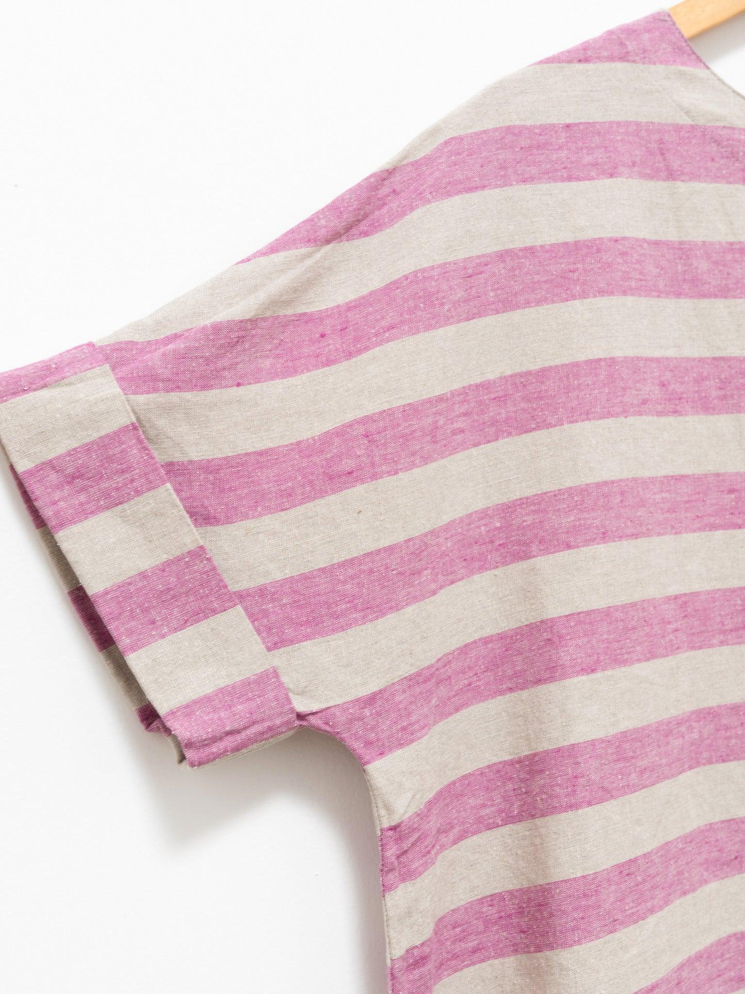 Namu Shop - Ichi Antiquites Linen Silk Border Pullover - Natural x Pink