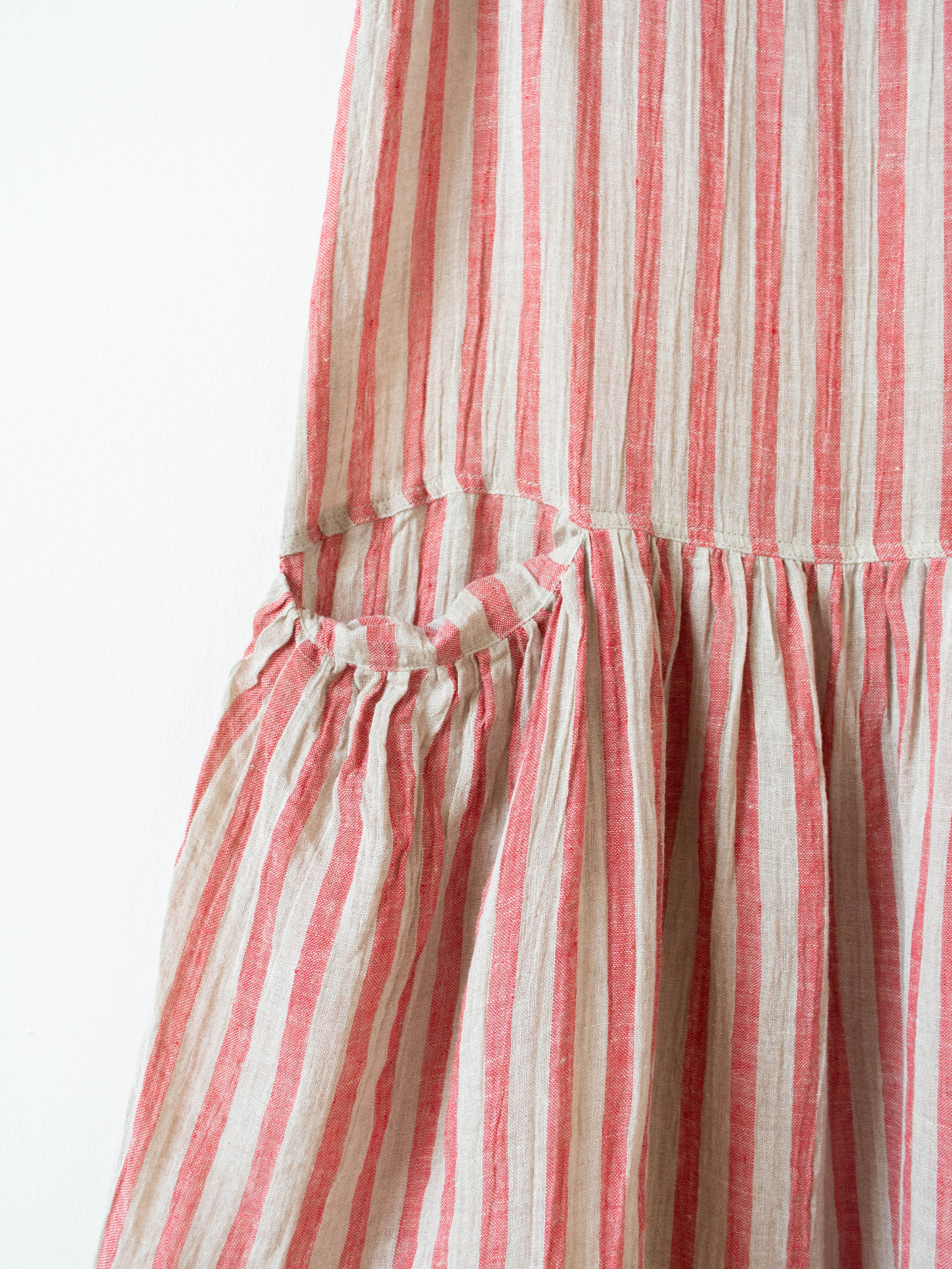 Namu Shop - Ichi Antiquites Linen Stripe Dress - Natural x Red